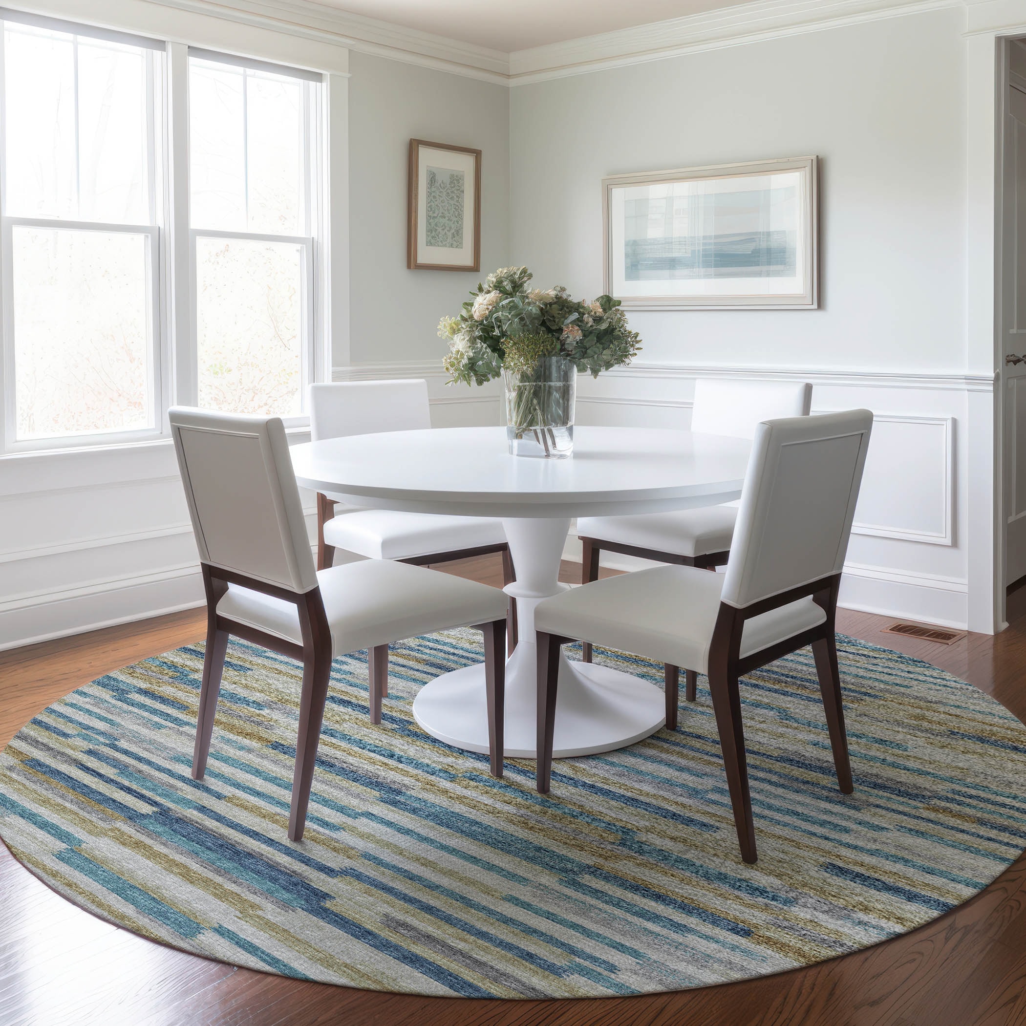 Addison Rugs AMF114BL8RO Mayfield AMF114BL 8 x 8 (ft) Loomed Polyester Blue Round Indoor Geometric Machine washable Area rug