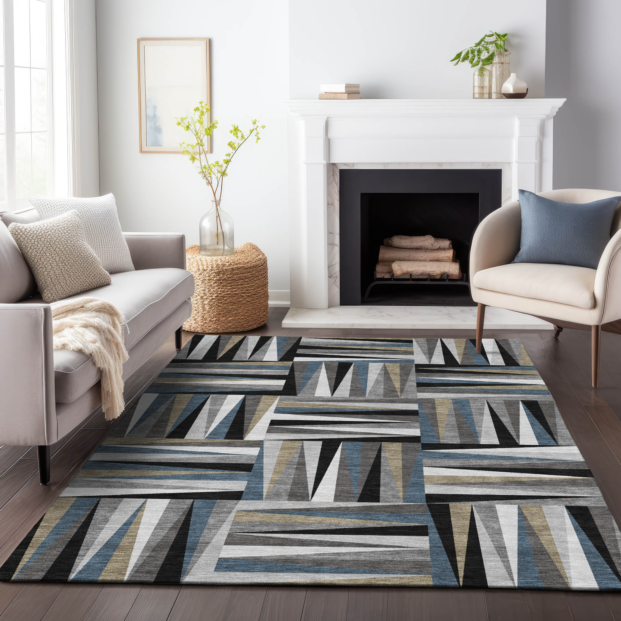 Addison Rugs ACN1012BK10X14 Chantille ACN1012BK 10 x 14 (ft) Polyester Black Rectangular Indoor/Outdoor Geometric Machine washable Area rug