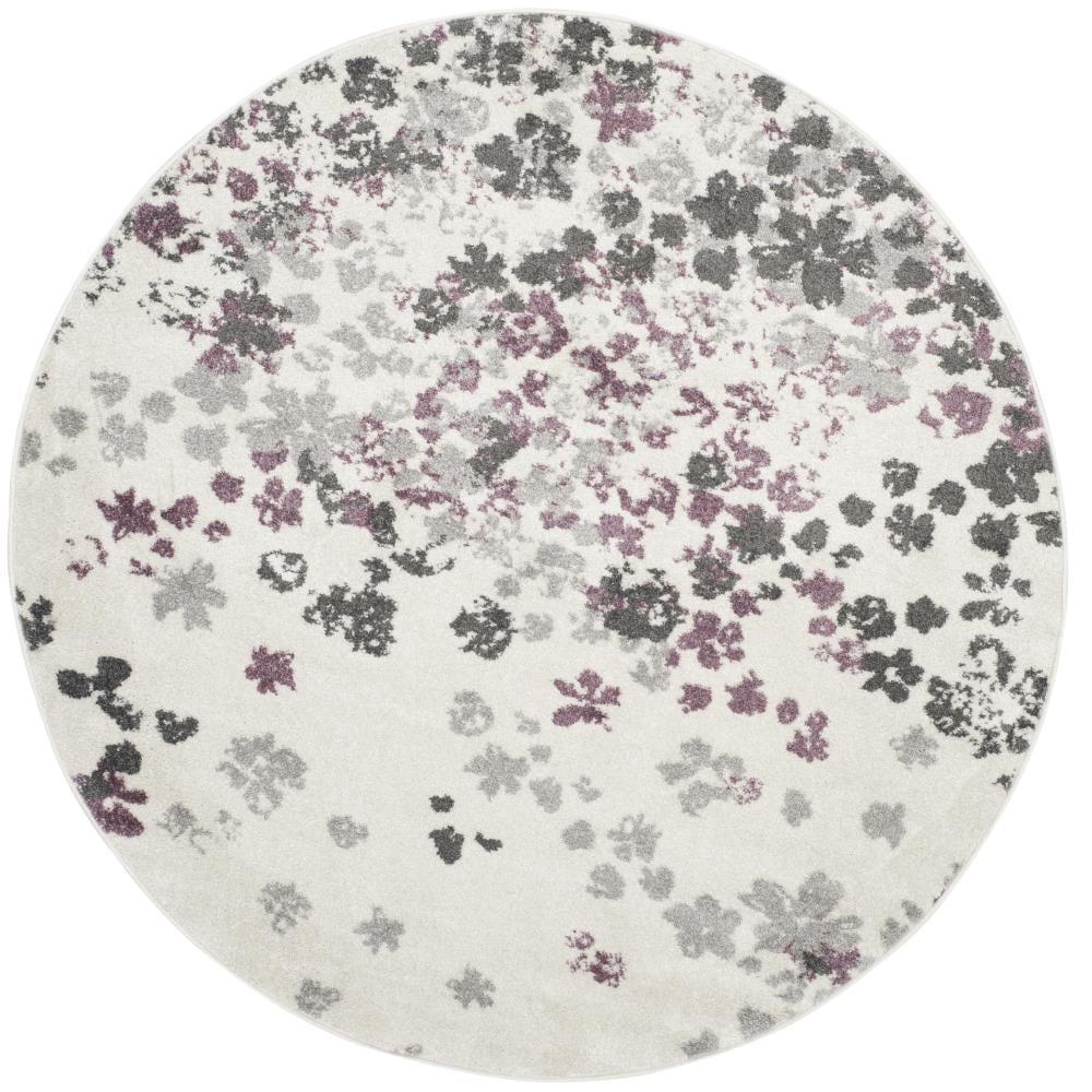 Safavieh ADR115L-8R Adirondack Garden 8 x 8 (ft) Loomed Polypropylene Ivory/Purple Round Indoor Floral/Botanical French Country Area rug