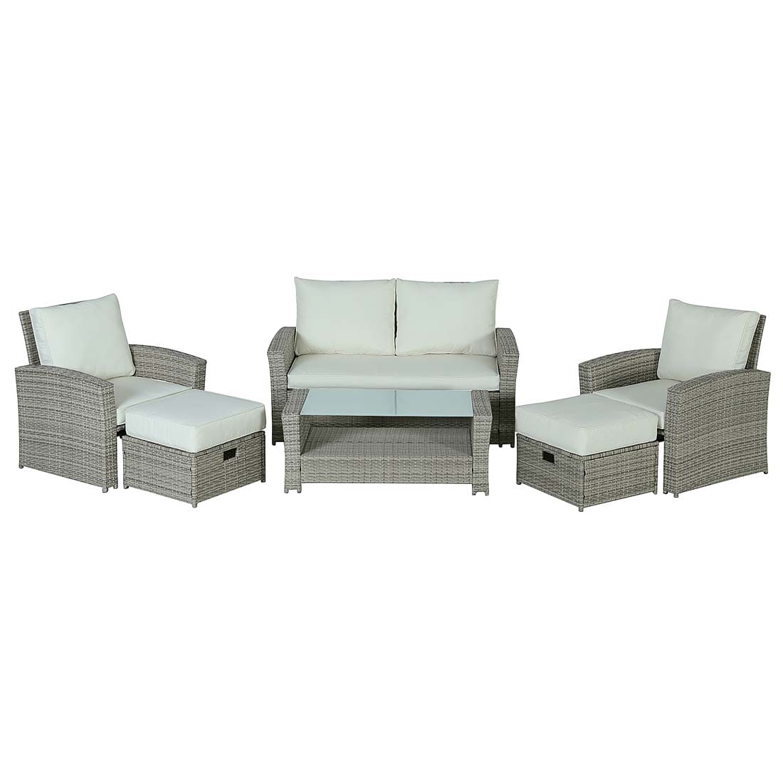 Damerin N7CS85 6 -Piece Wicker Patio Conversation Set with Off-white Cushions