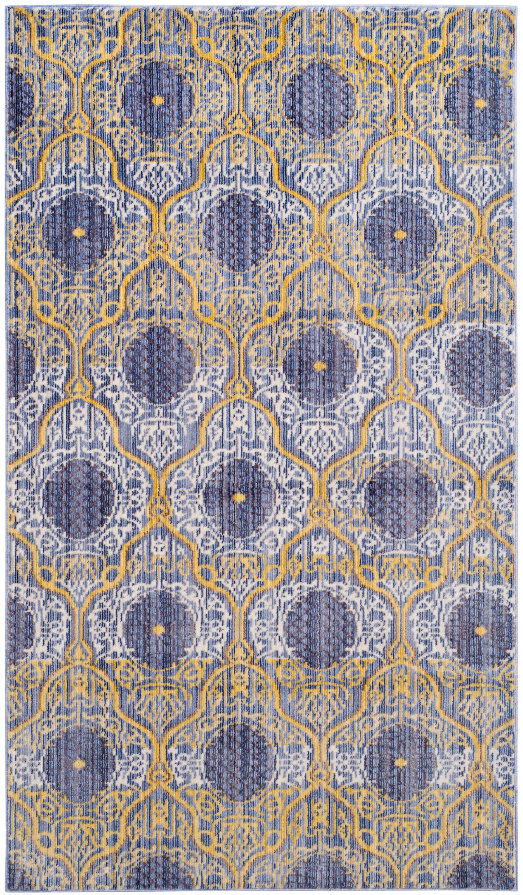 Ivory and Gold Rectangular Synthetic Reversible Area Rug