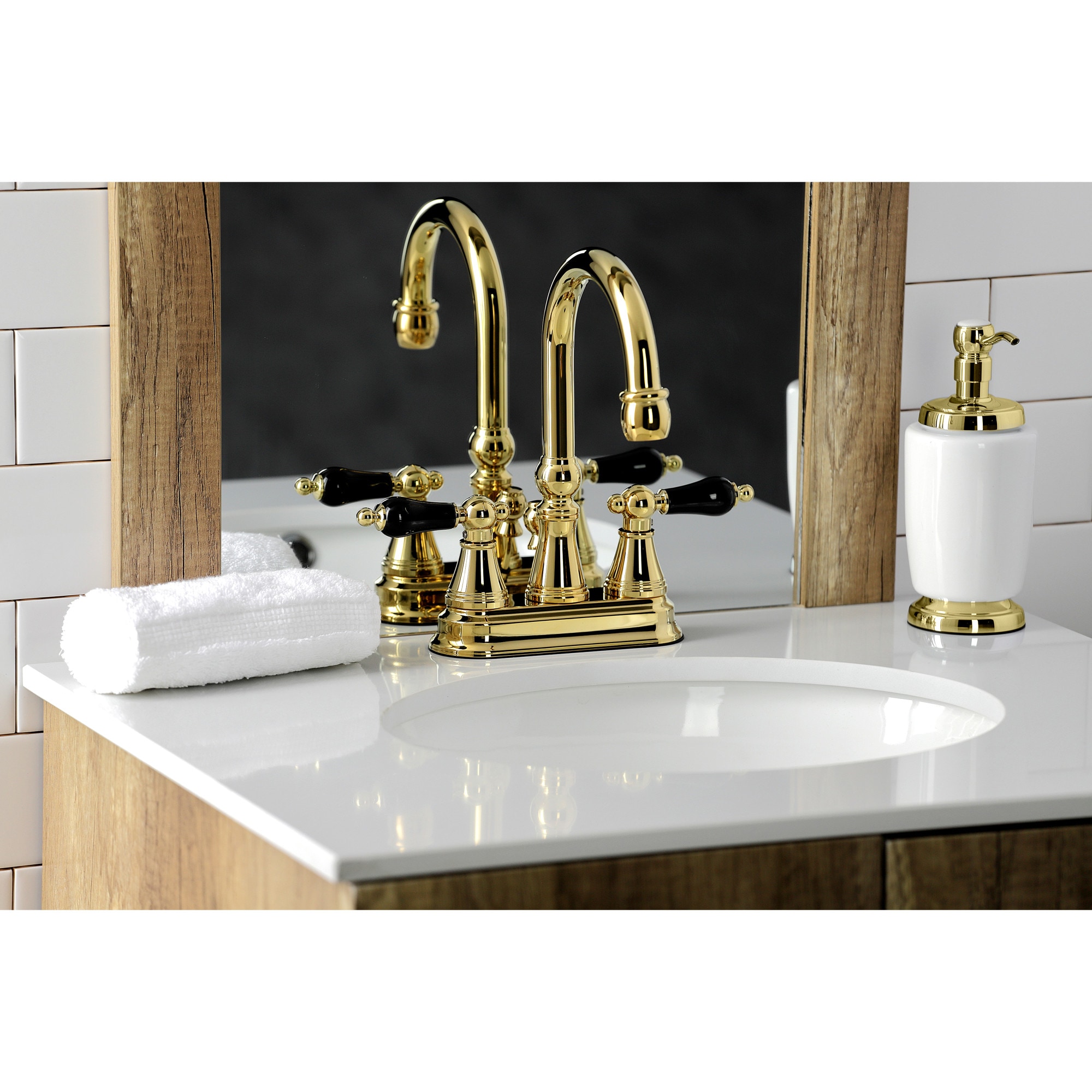 Kingston Brass WLKS2612PKL Duchess Polished brass 4-in centerset 2-handle High-arc Residential Handle Bathroom Sink Faucet with Drain