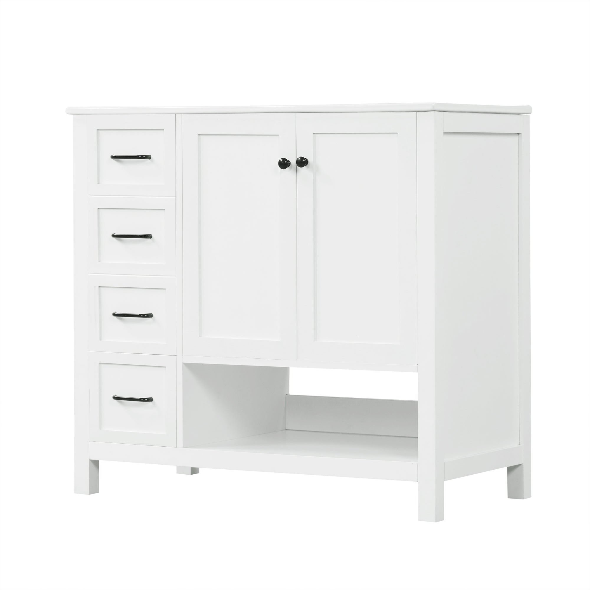 Vanityfus  36-in Bathroom Vanity White Single Sink Combo with Ceramic Top 2 Doors 2 Drawers Adjustable Shelves