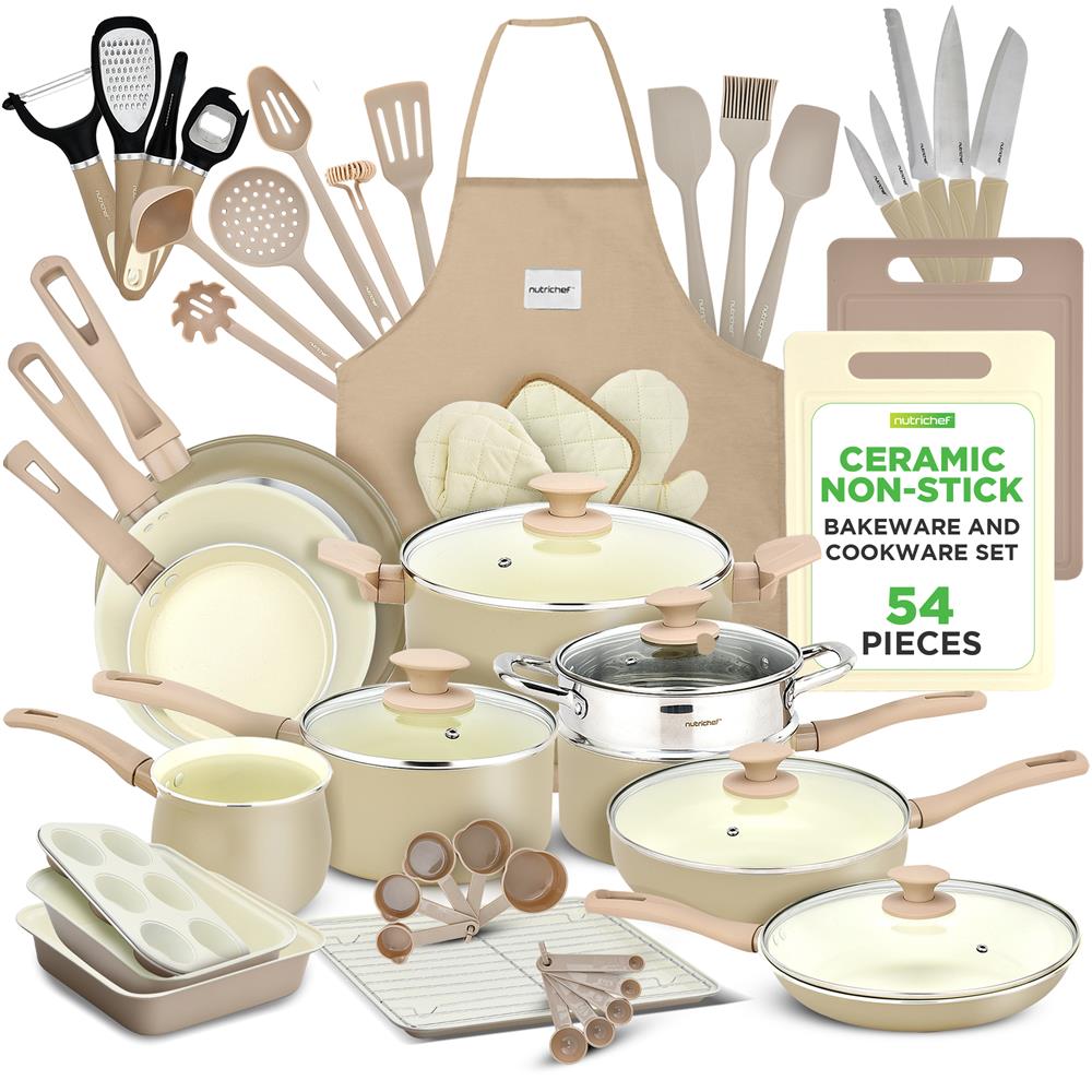 NutriChef  54Piece Marble NonStick Cookware and Bakeware Set Professional Home Kitchen Collection with MultiSized Pots Pans and HeatResistant Tools