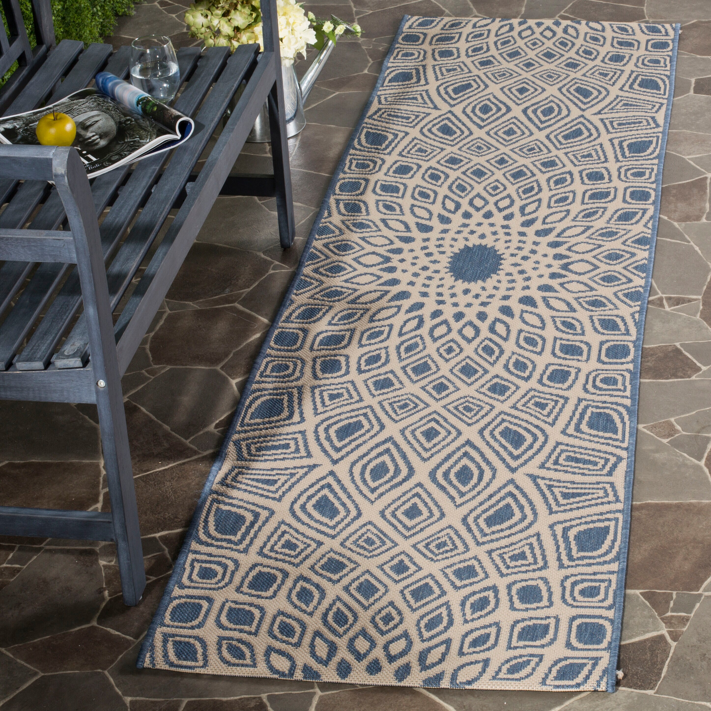 Safavieh CY6616-23321-28 Courtyard Alfort 2 x 8 (ft) Loomed Polypropylene Blue/Beige Rectangular Indoor/Outdoor Abstract Runner rug