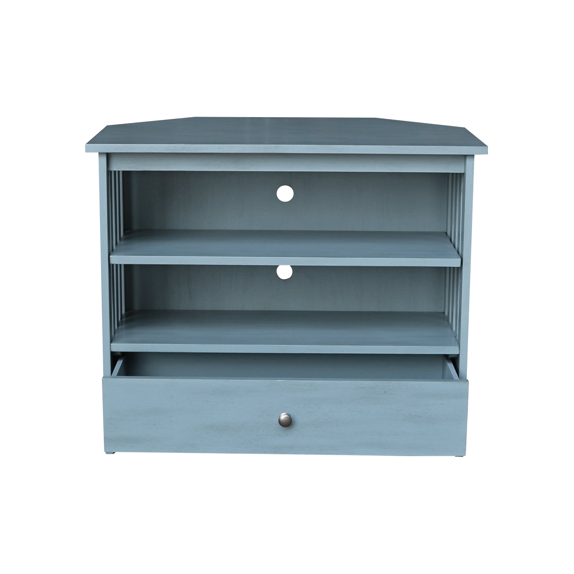Ocean Blue Solid Parawood Corner TV Stand with Cabinet