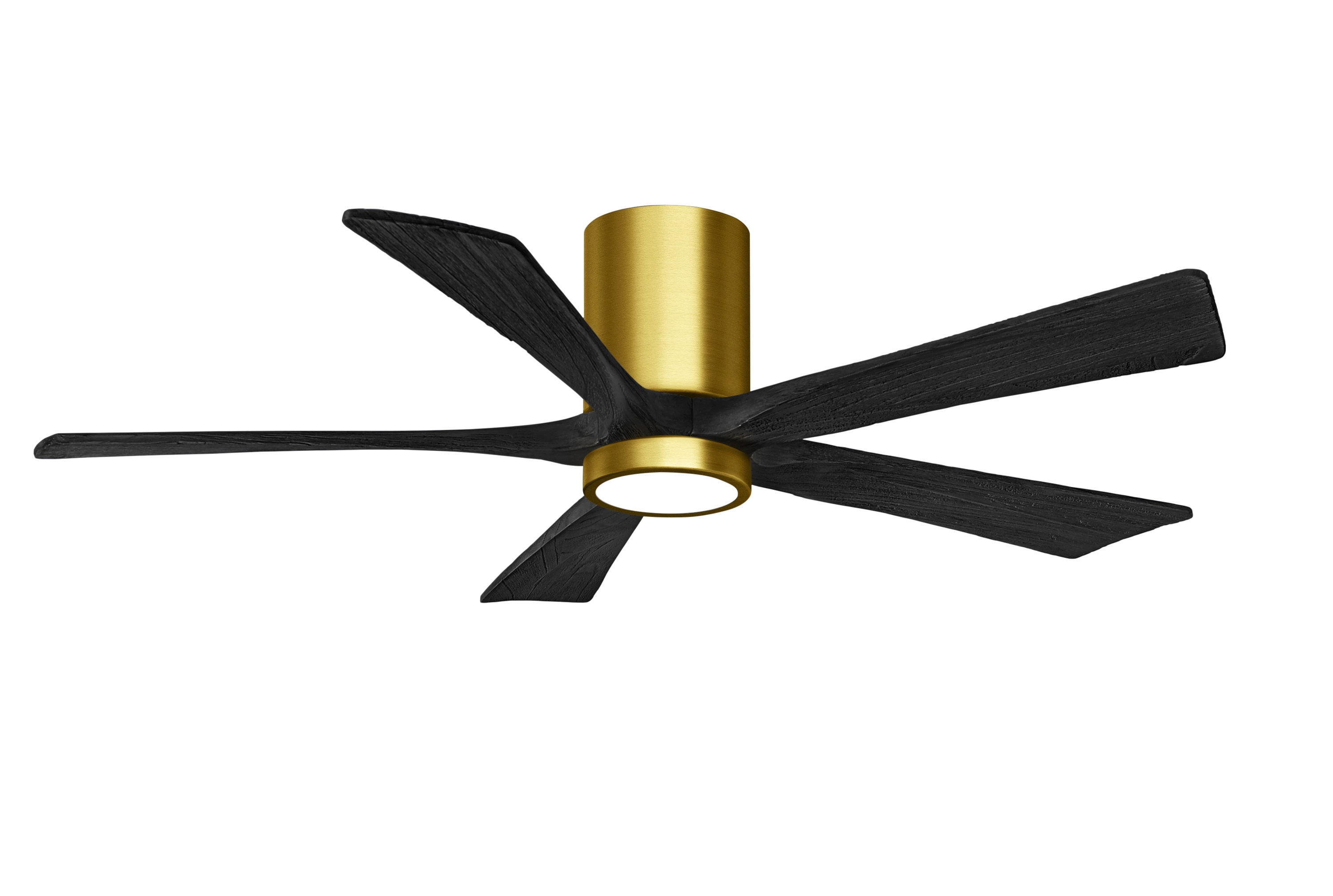 Matthews Fan Company IR5HLK-BRBR-BK-52 Irene-5HLK 52-in Color-Changing Integrated LED Outdoor Flush Mount Brushed Brass with Matte Black Blades Ceiling Fan With Light - Remote Included ( 5 -Blade )
