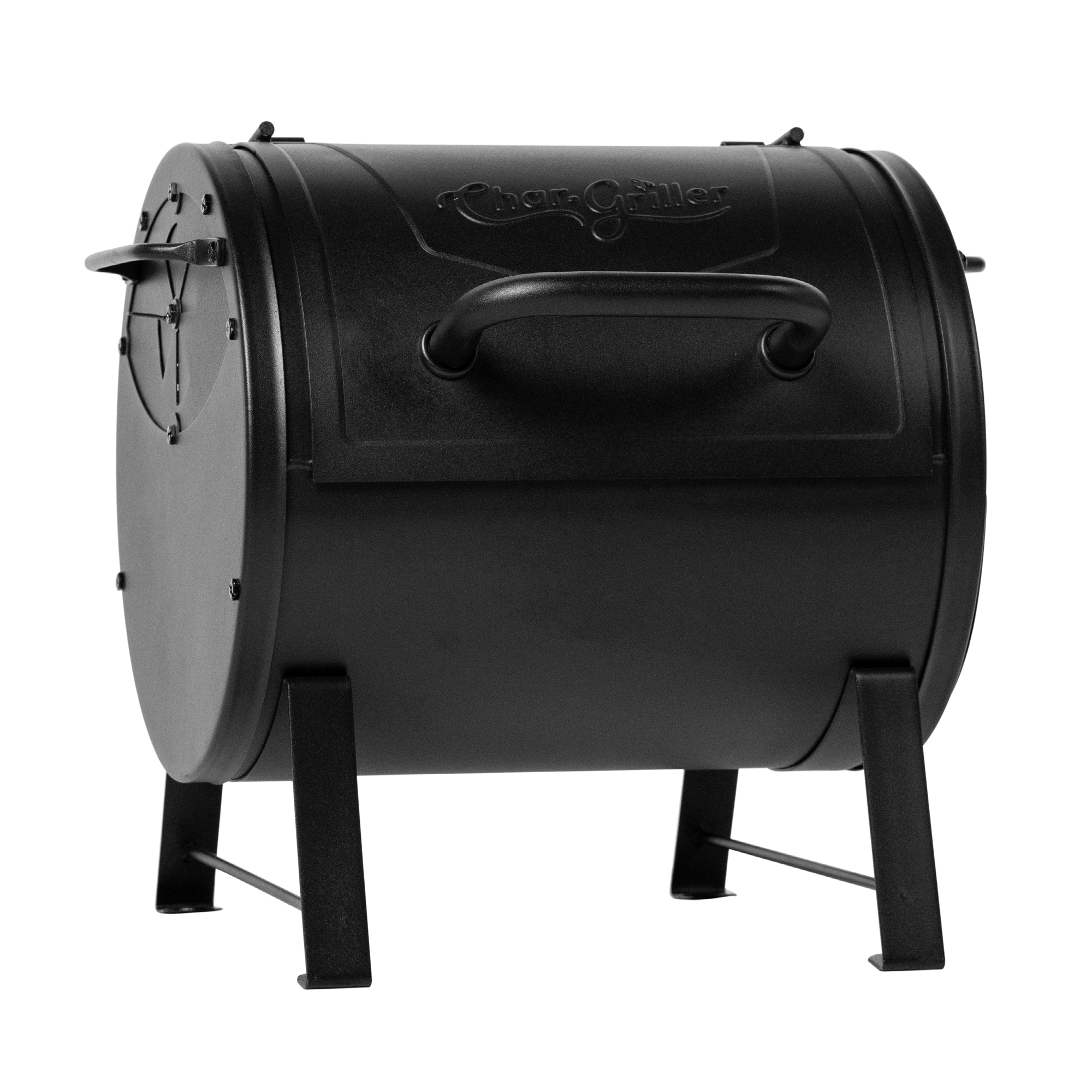 Char-Griller Portable Charcoal Grill and Side Fire Box 17-in W Black Barrel  Charcoal Grill in the Charcoal Grills department at
