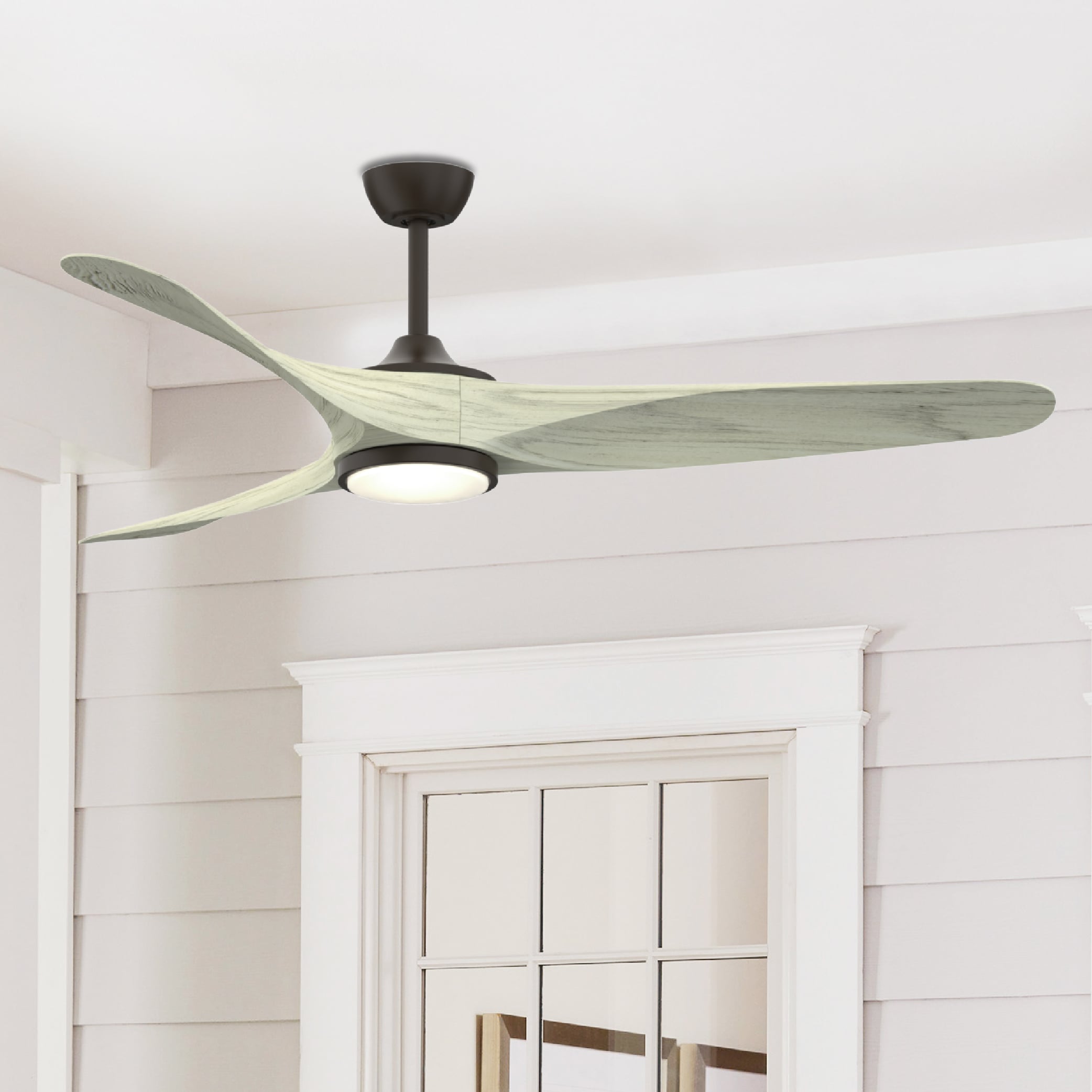 Fanimation Studio Collection LP6821LAZ Yardley 64-in Color-Changing Integrated LED Outdoor Aged Bronze with Light Oak Blades Ceiling Fan With Light - Remote Included ( 3 -Blade )