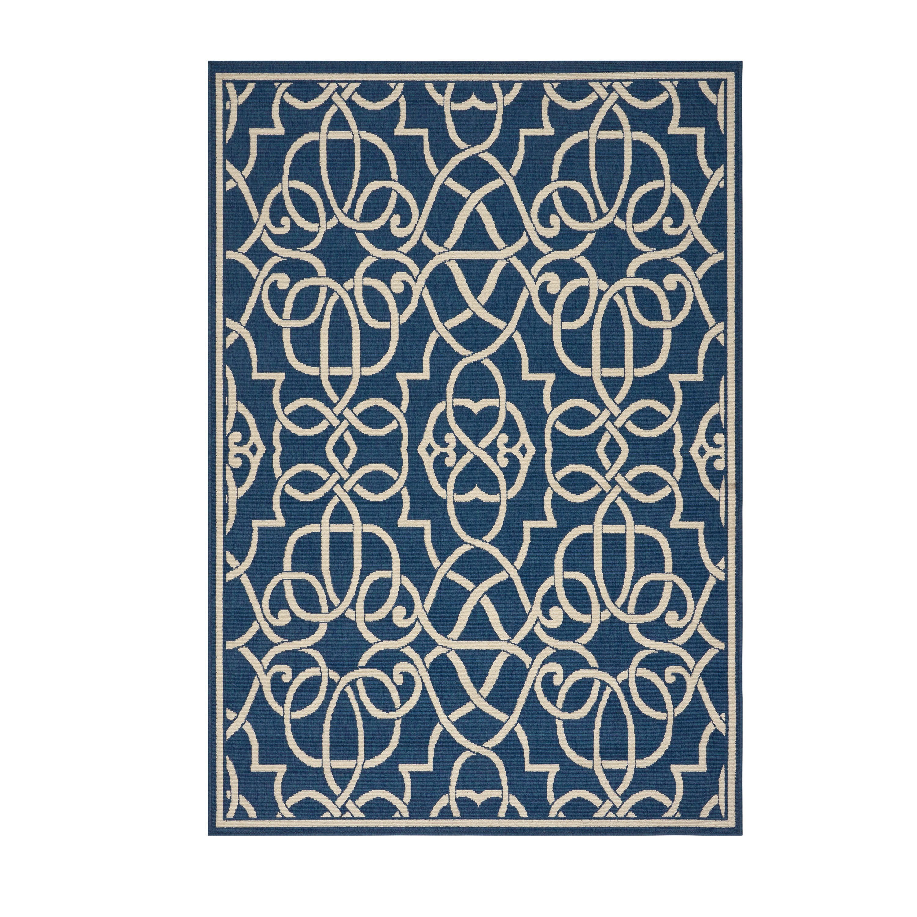 Benzara BM321224 Tufted Polypropylene Navy Blue, Ivory Rectangular Indoor/Outdoor Area rug