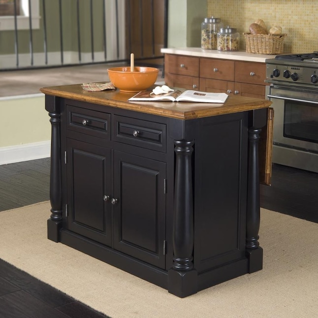 Wood Base With Top Kitchen Island, Black Kitchen Island With Butcher Block Top