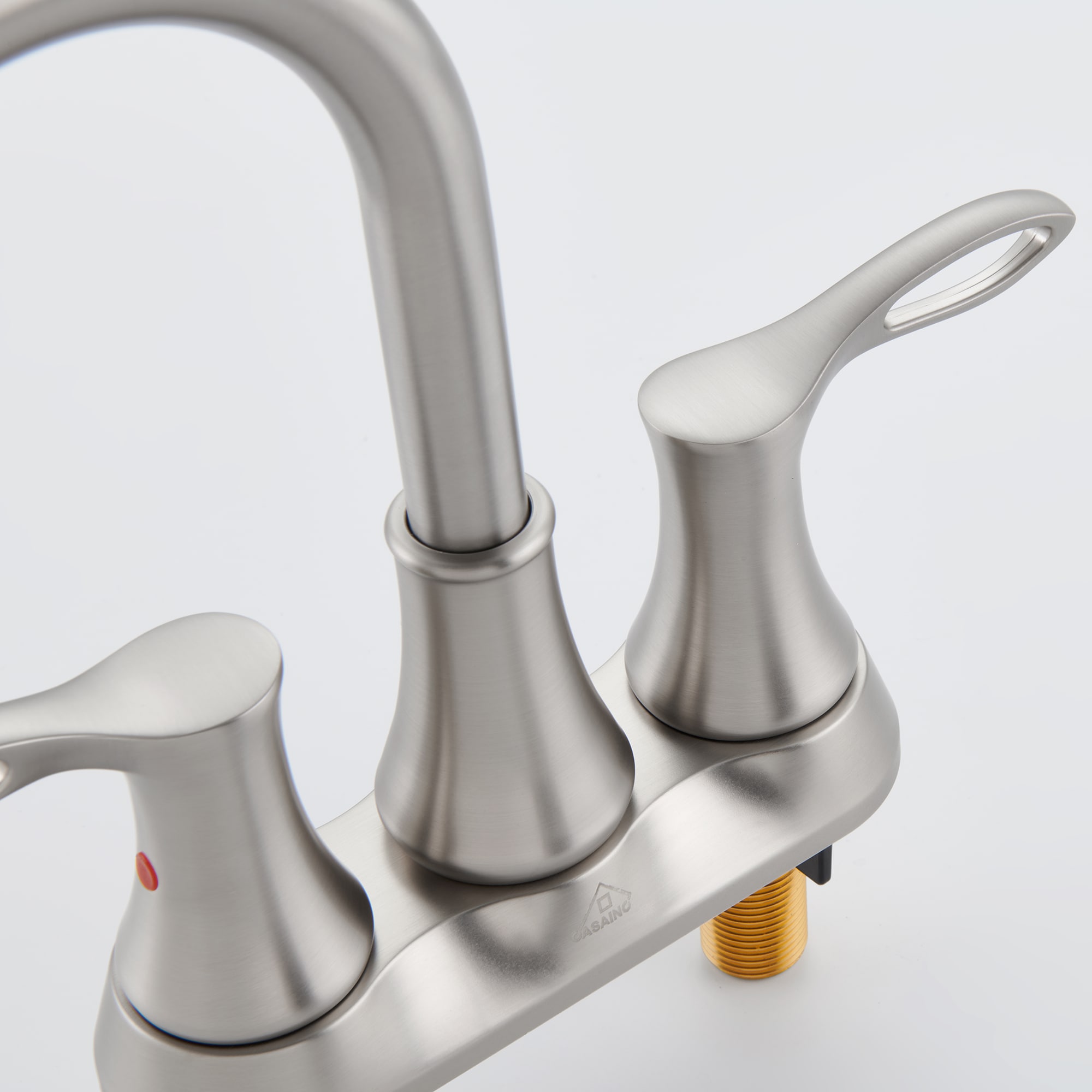 Brushed Nickel Dual Handle High Arc Bathroom Faucet with Metal Drain
