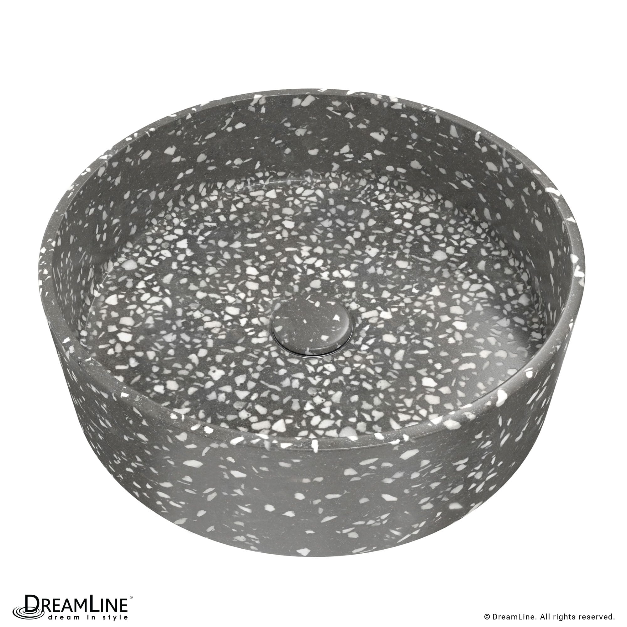 Ambia Dark Grey Terrazzo Round Above-Counter Vessel Sink
