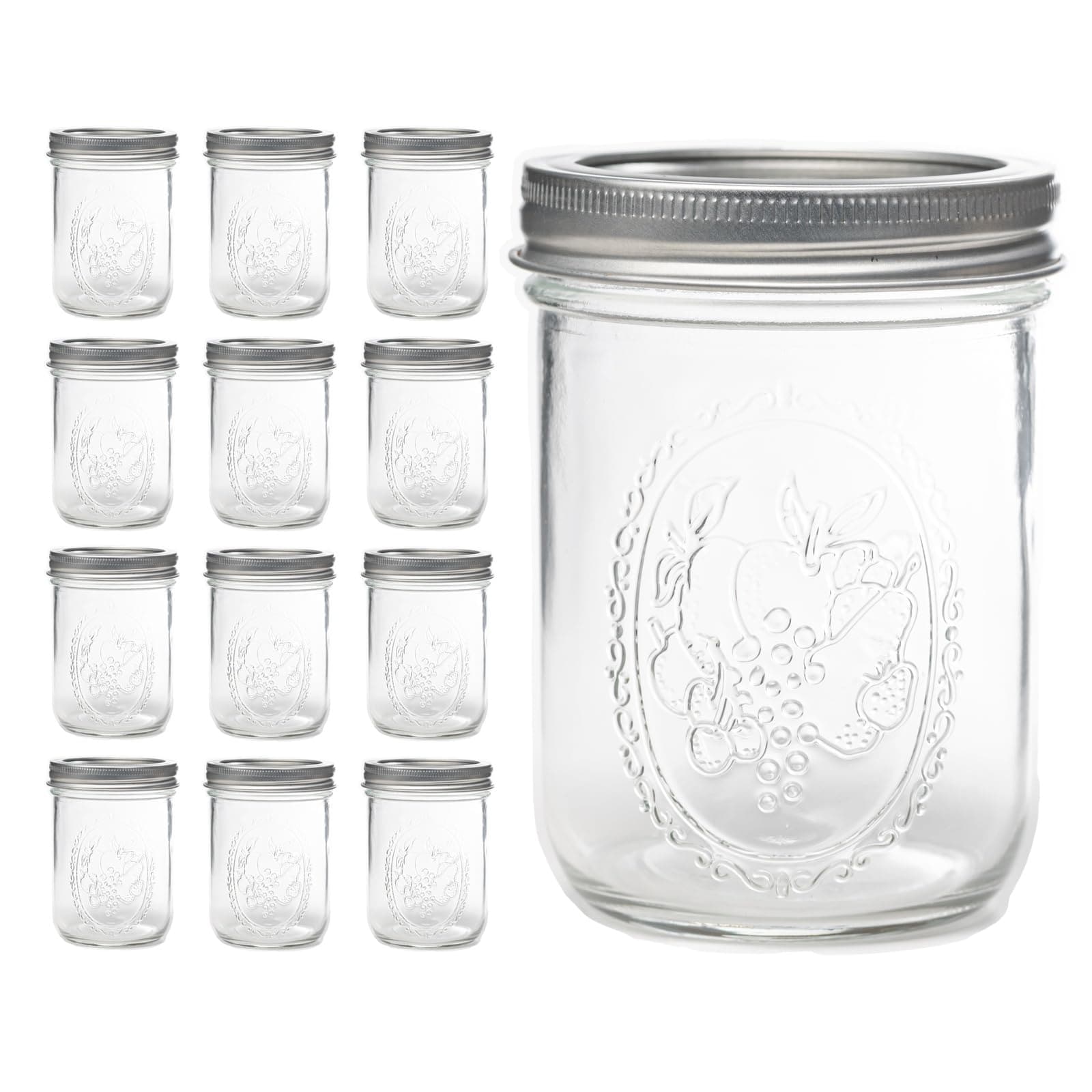Aoibox  16oz Wide Mouth Glass Mason Jars with Silver Lids and Rings 12 Pack for Canning and Food Storage