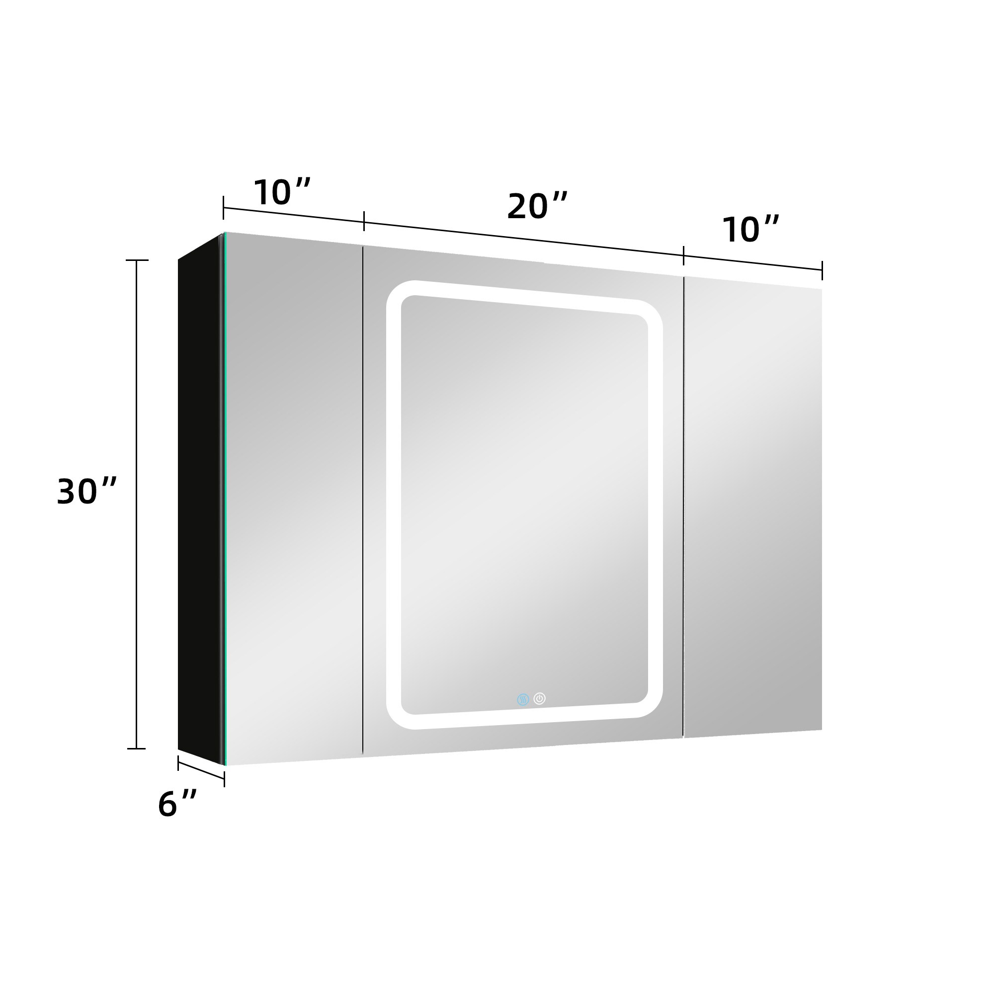 Forclover 40-in x 30-in Lighted LED Fog Free Surface Mount Black Mirrored Soft Close Medicine Cabinet