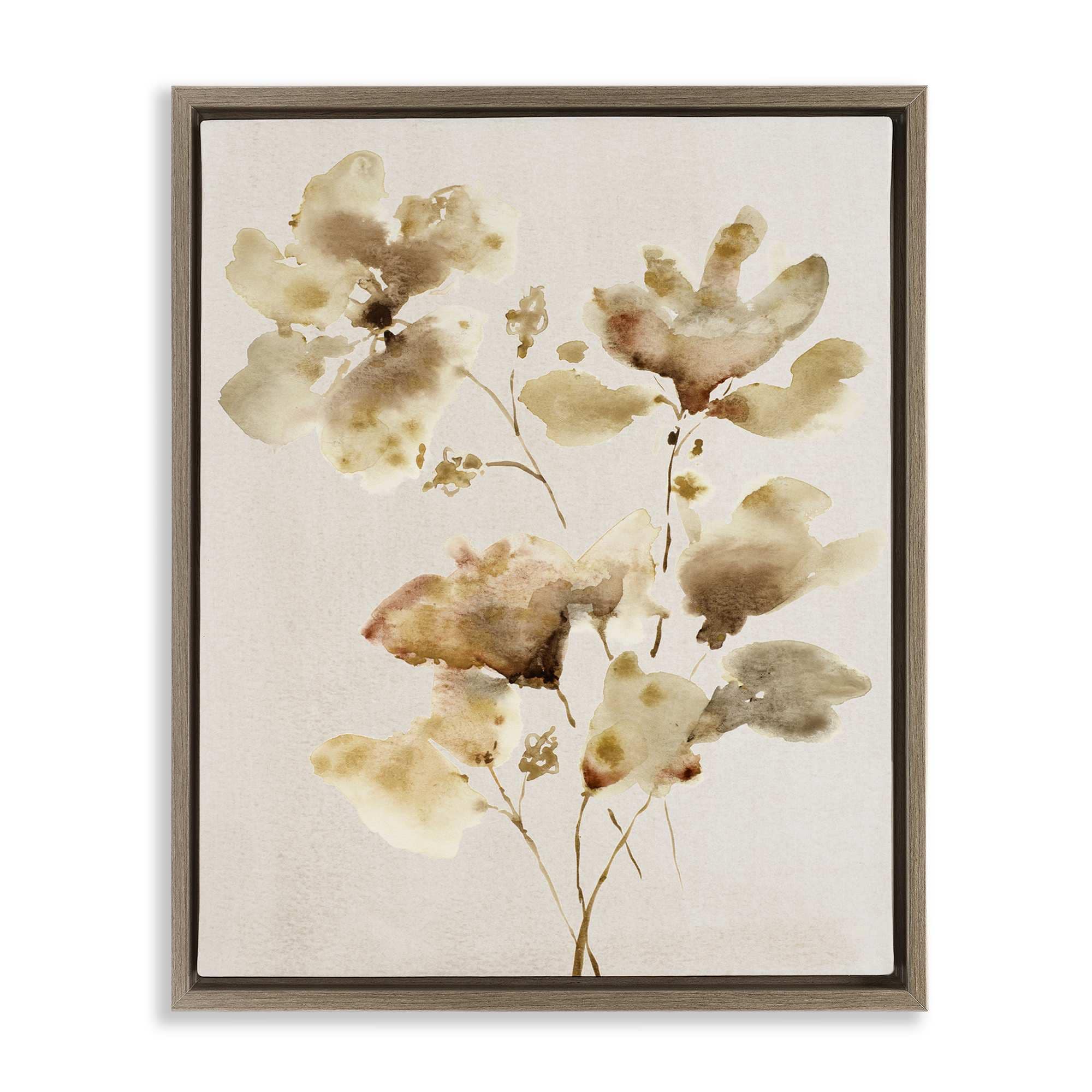 Stupell Industries BT-268-FFE-16X20 Neutral Dappled Flower Blossoms Brown Framed Floater Canvas Wall Art By Krinlox 17 x 21