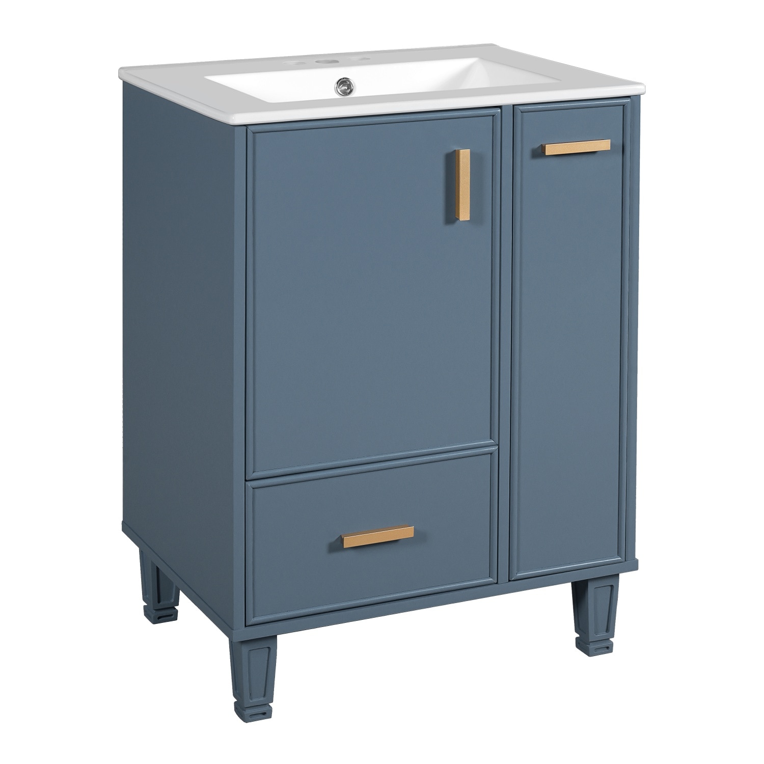 Vanityfus 24-in Bathroom Vanity with Ceramic Sink and Pull-Out Basket-Gray Blue
