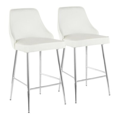 LumiSource Marcel Set of 2 Chrome, White Velvet 37-in H Counter height  Upholstered Bar Stool in the Bar Stools department at Lowes.com