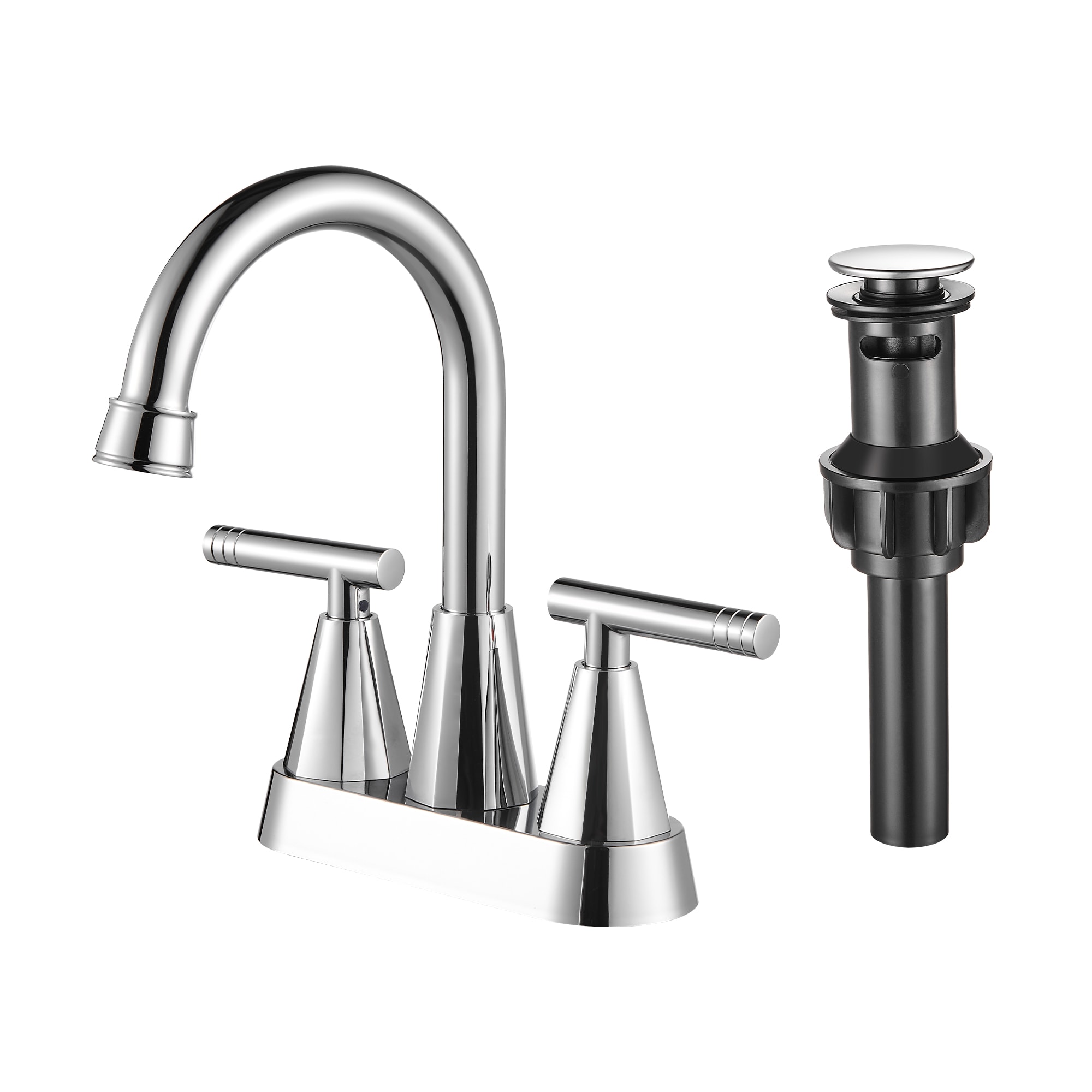 Zalerock L2BF61 Chrome 2-hole 2-handle Low-arc Residential Handle Bathroom Sink Faucet with Drain with Deck Plate