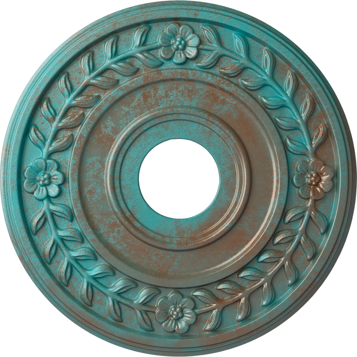 Ekena Millwork CM16WRCGS Wreath 16.25-in W x 16.25-in L Painted Copper Green Patina Polyurethane Whole Ceiling Medallion
