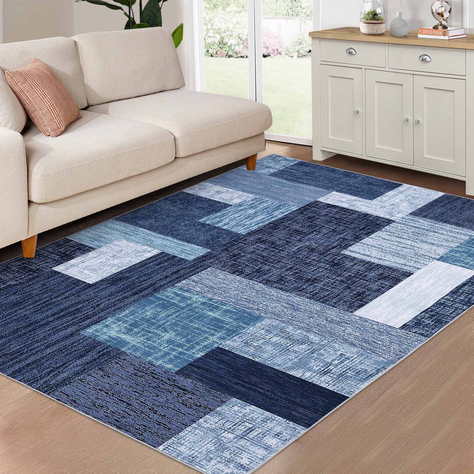 Garvee YXY-LO-PHO-10HBTCWH 8 x 10 (ft) Loomed Polyester Blue Rectangular Indoor Geometric Mid-Century Modern Machine washable Area rug