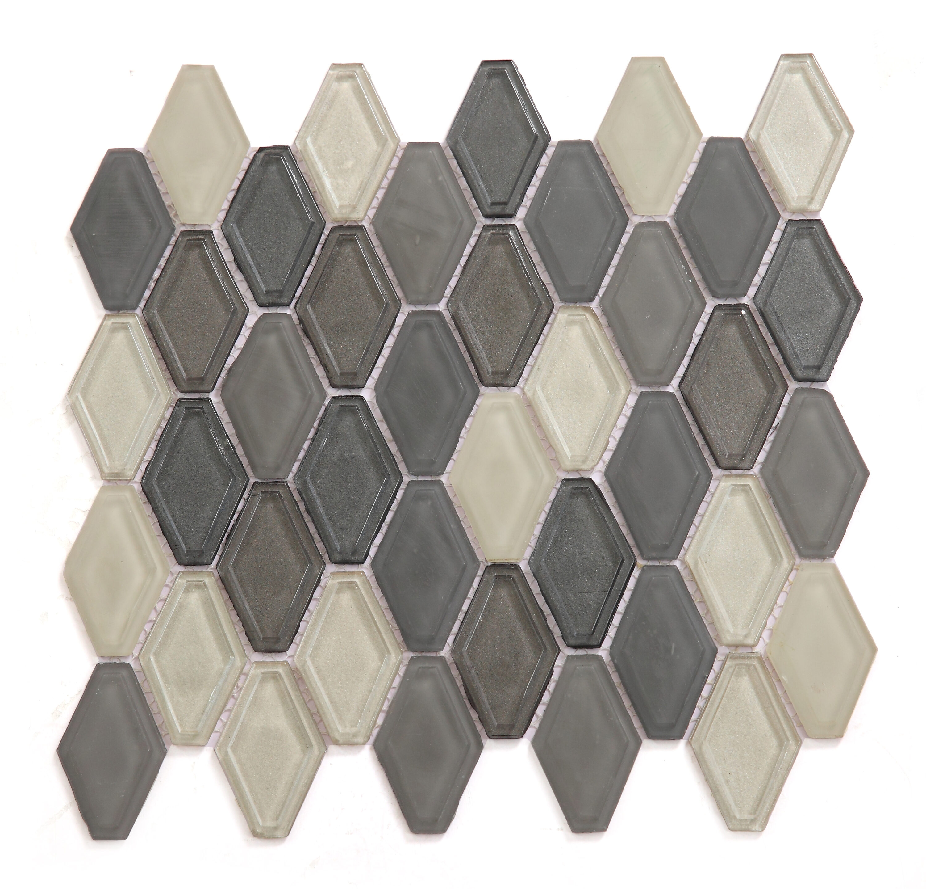 Abolos LWSCSS5858-AF Art Deco Gray and Beige 11-in x 11-in Matte Glass Patterned Hexagon Mosaic Wall Tile ( 14.45-sq ft Carton )