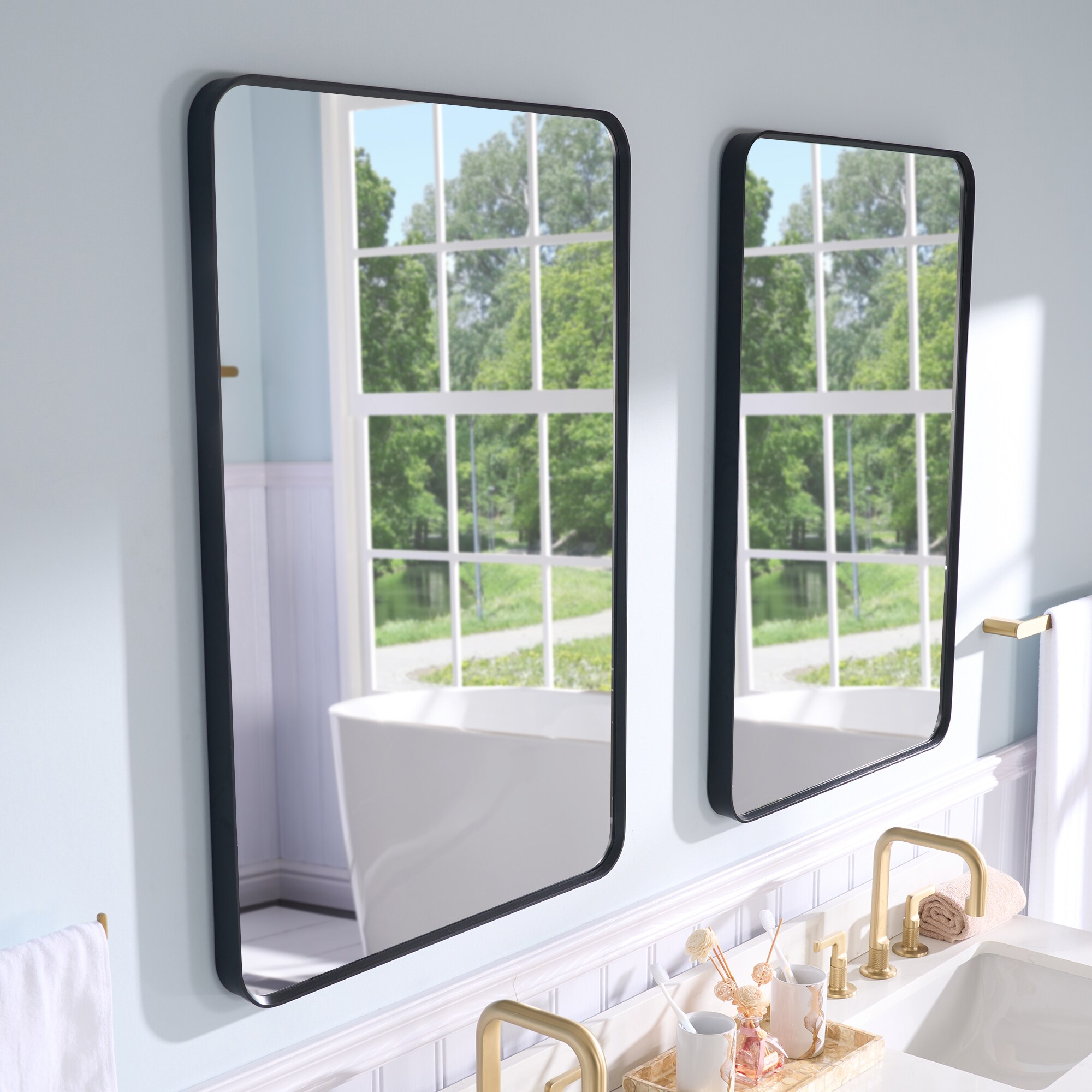 WELLFOR F1 Bathroom Mirror 24-in x 36-in Black Framed Bathroom Vanity Mirror | YAH-MSL24