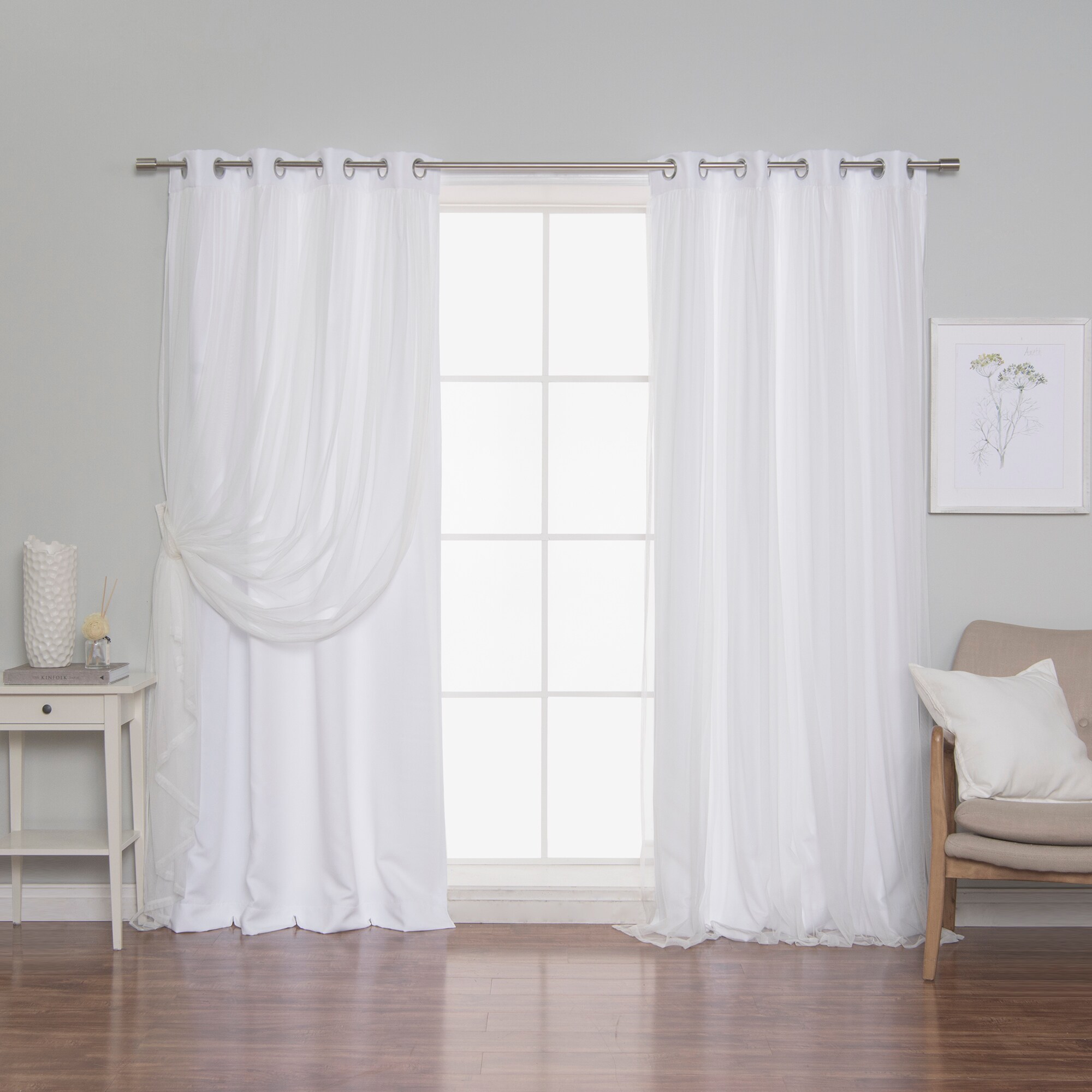 Best Home Fashion GR-MARRYME-96-WHITE 96-Inches White Blackout Grommet Curtain panel pair