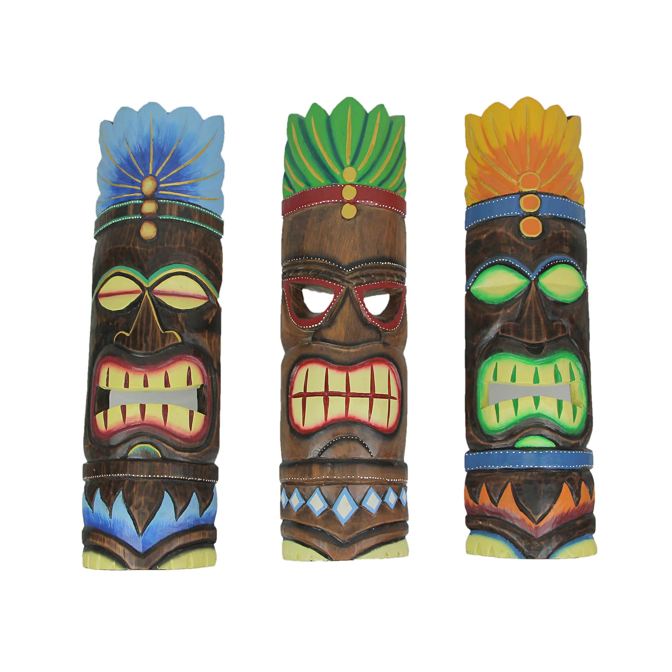 Chesapeake Bay JDY-22433-SET Set of 3 Brightly Painted Hand Carved Elemental Tiki Style Wall Masks 20 Inches