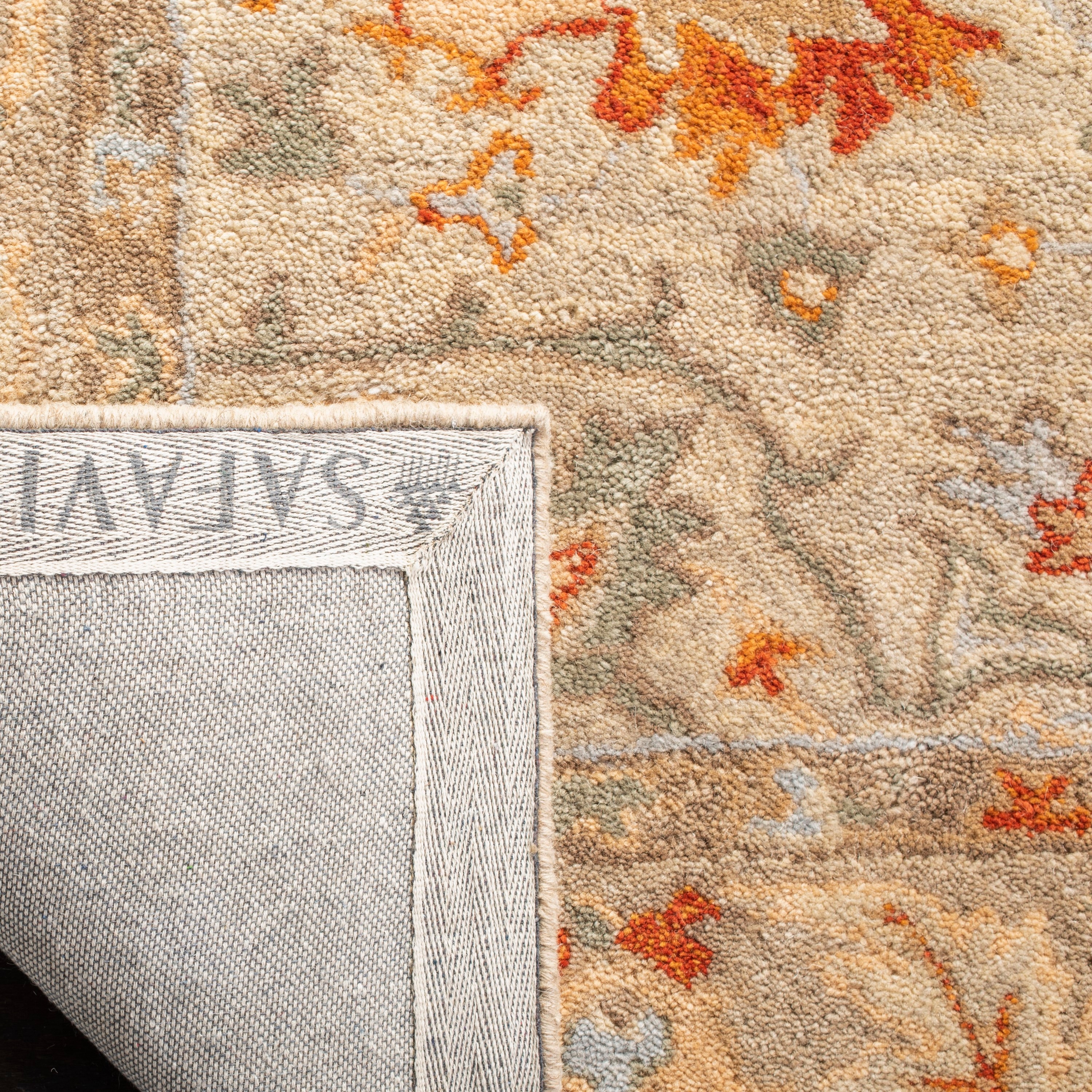 Elegant Antiquity Hand-Spun Wool Runner Rug in Beige, Gray, and Orange