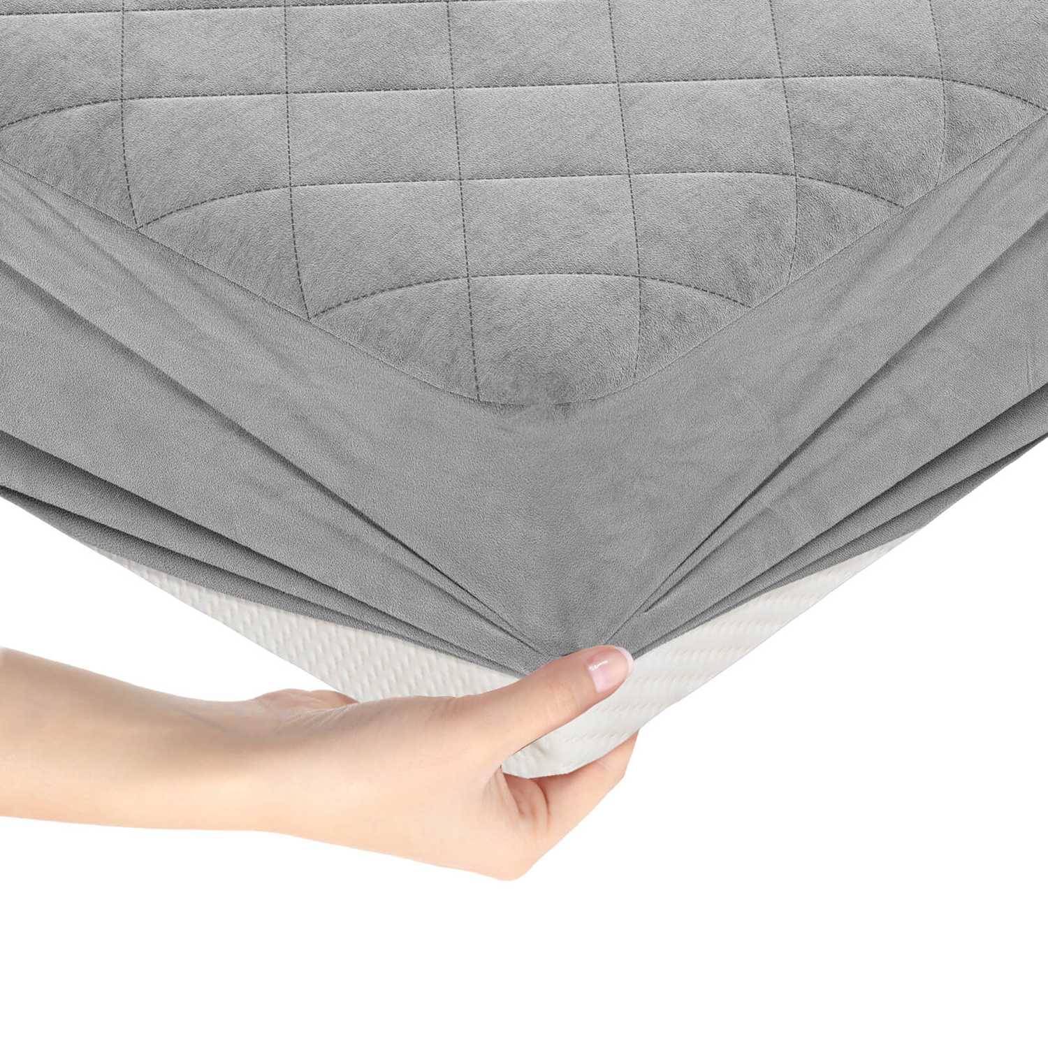 Costway HCST05071 Twin Size Mattress Protector with Deep Pocket Sponge Padding Anti-slip Bottom Gray