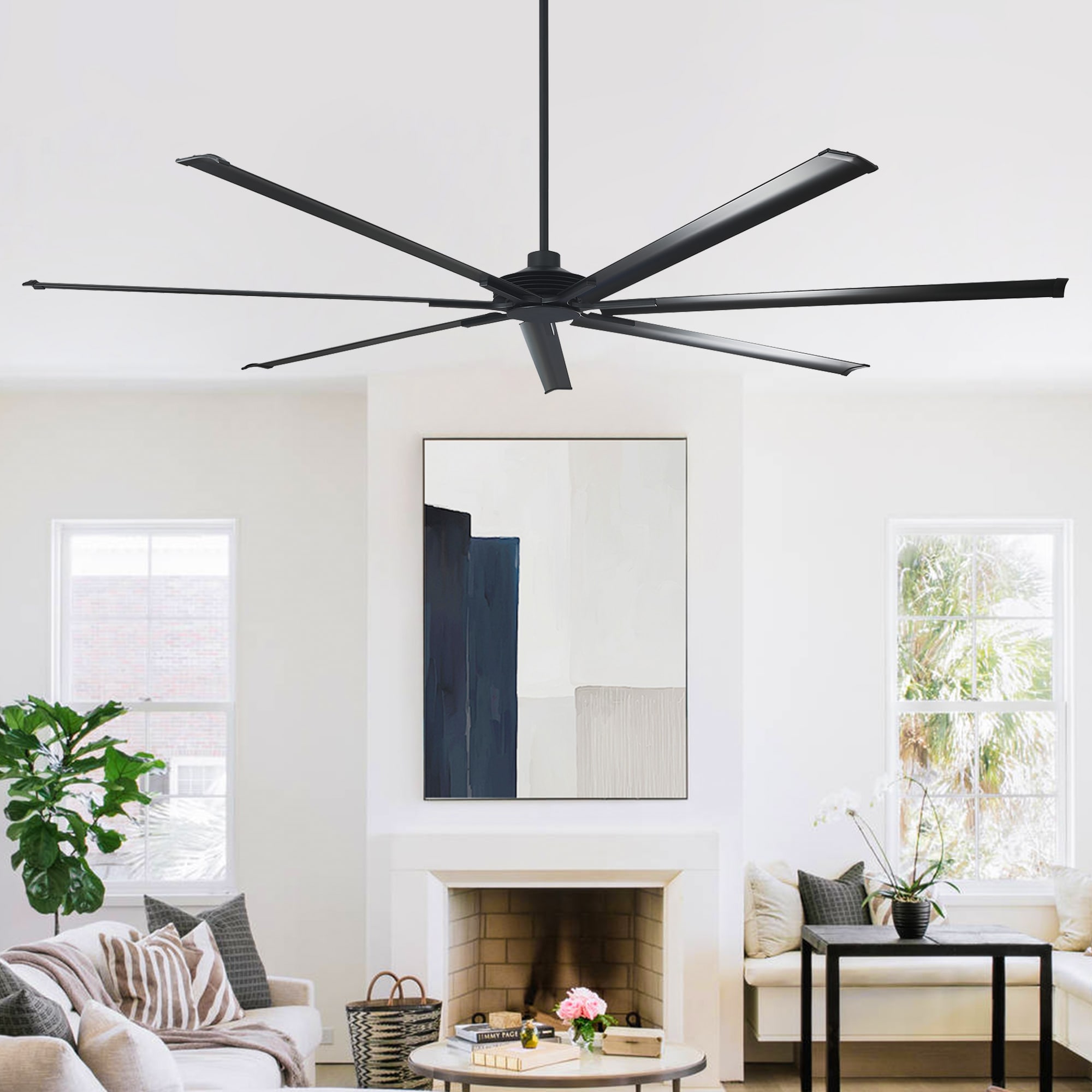 Parrot Uncle F8311BK110V 84-in Matte Black with Black Blades Ceiling Fan Without Light - Remote Included ( 7 -Blade )