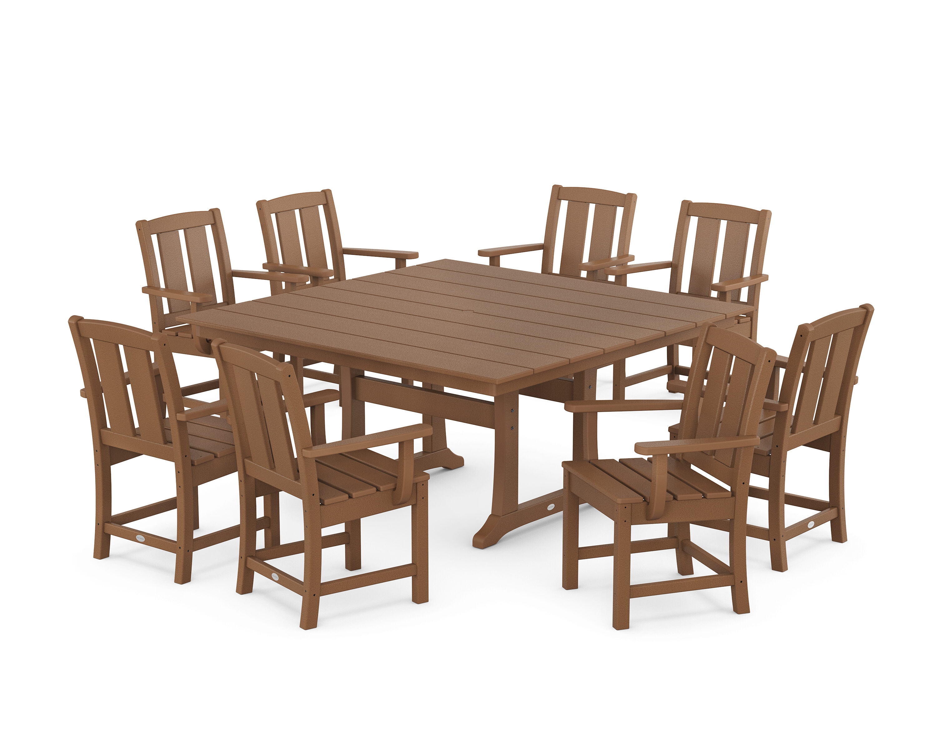 POLYWOOD PWS2059-1-TE Mission 9 -Piece Teak Patio Dining Set Plastic Square Table with 8 Stationary Chairs