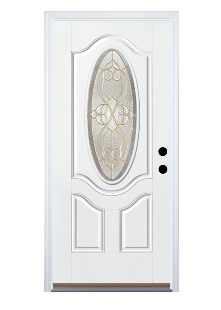 Therma-Tru Benchmark Doors B30SD8UDVWBAROB6 Willowbrook 36-in x 80-in Fiberglass Oval Lite Right-Hand Outswing Ready To Paint Front Door with Brickmould Insulating Core