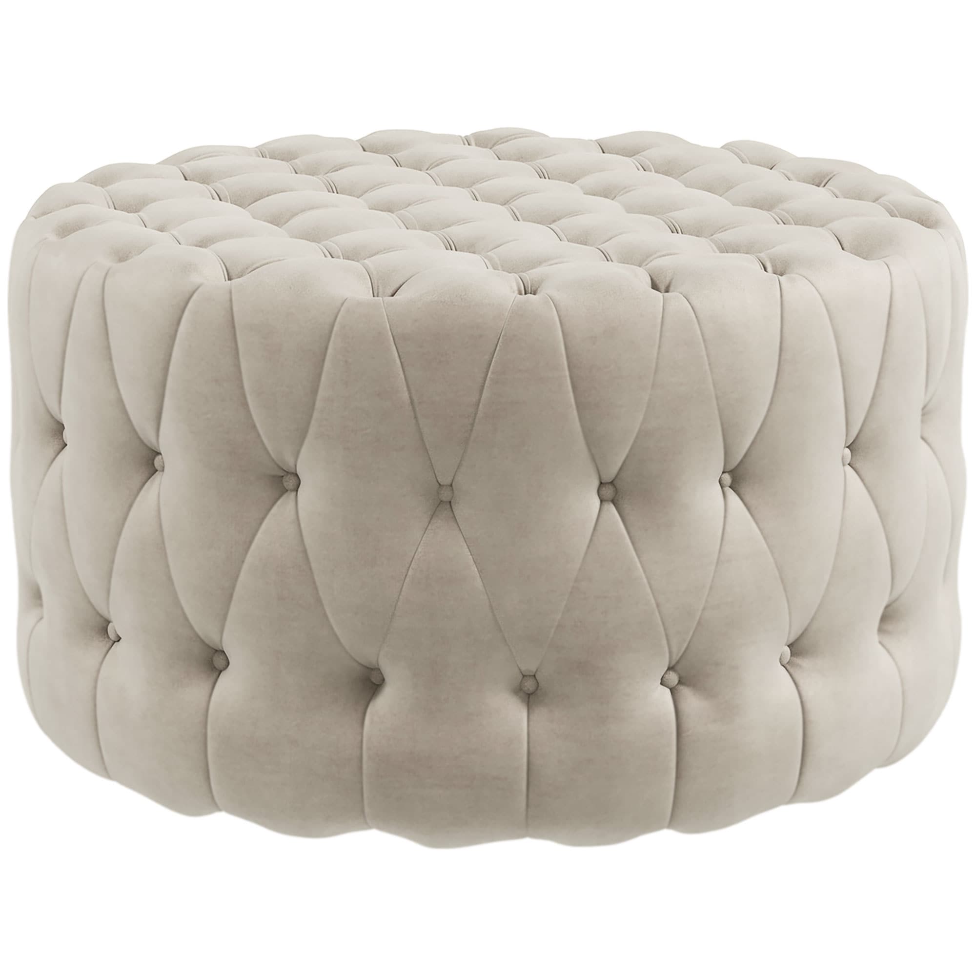 HomCom 838-436V00BG 31.5 Round Ottoman Large Velvet-Feel Upholstered Foot Stool with Button Tufted Design and Padded Seat for Living Room Entryway Beige