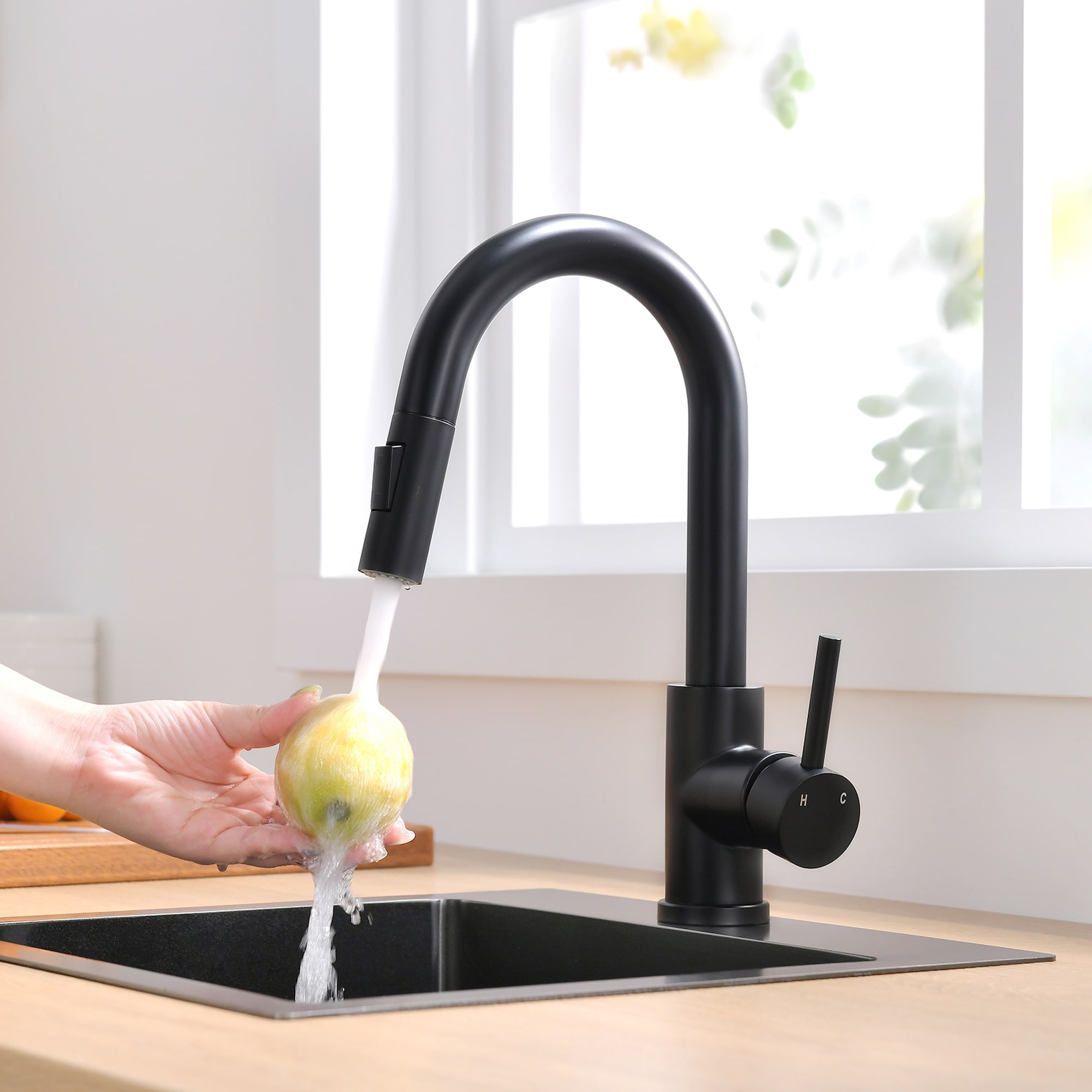 HyperDrop Cart Matte Black Mini Single Handle Deck Mount Pull Down Kitchen Sink Faucet