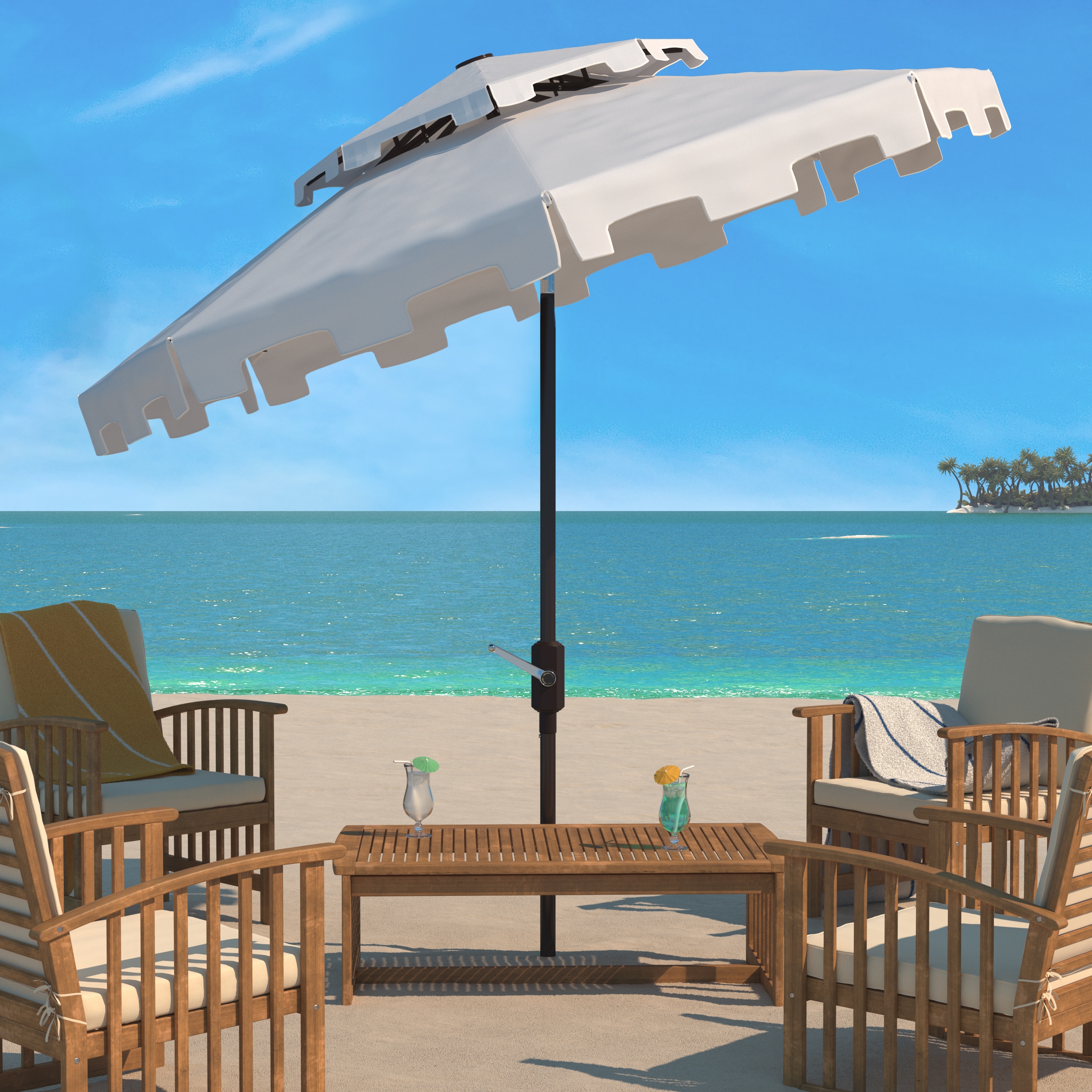 Safavieh PAT8200K 9-ft Aluminum White Crank Market Patio Umbrella