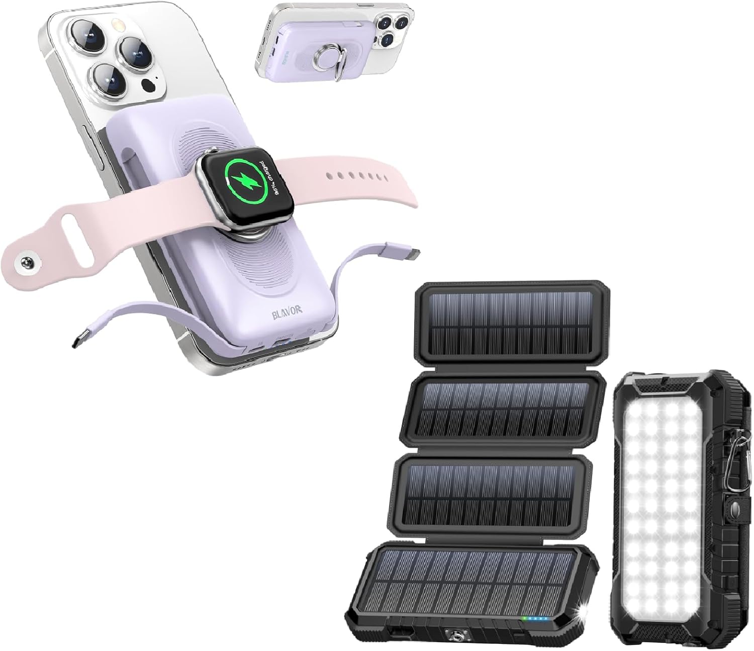 BLAVOR B0D-8V73-3Y6 for Magsafe Portable Charger 10000mAh Magnetic Wireless Power Bank Solar Charger Power Bank PD 18W Fast Charging 20000mAh Battery Pack with 4 Foldable Panels