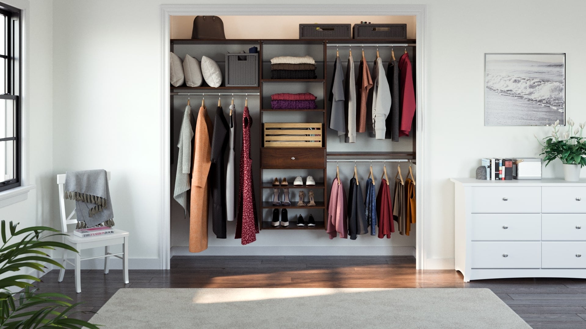 Easy Track 5-ft to 8-ft W x 7-ft H Truffle Solid Wood Closet System in ...