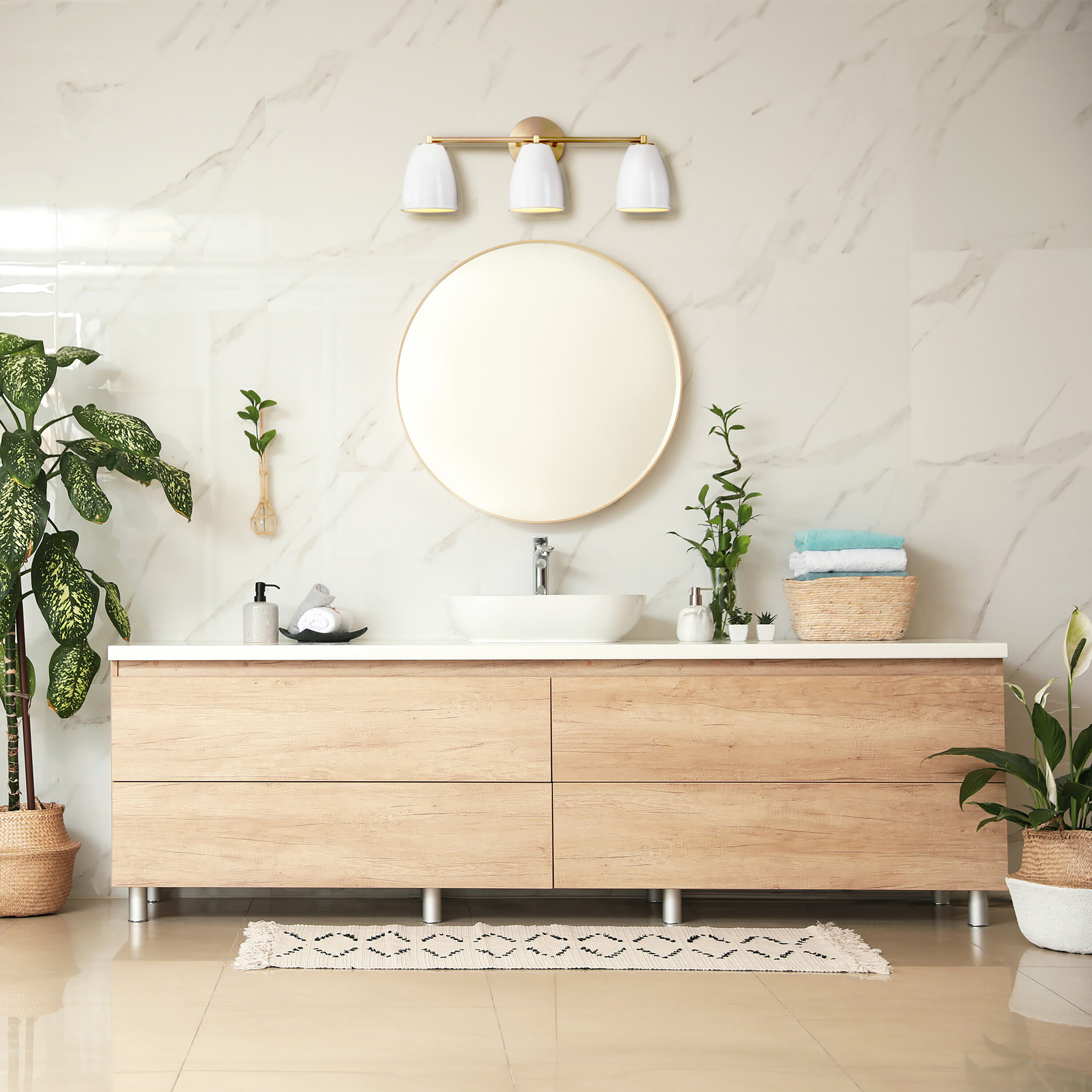 Bilba Brushed Gold 3-Light Vanity with Metal Shades