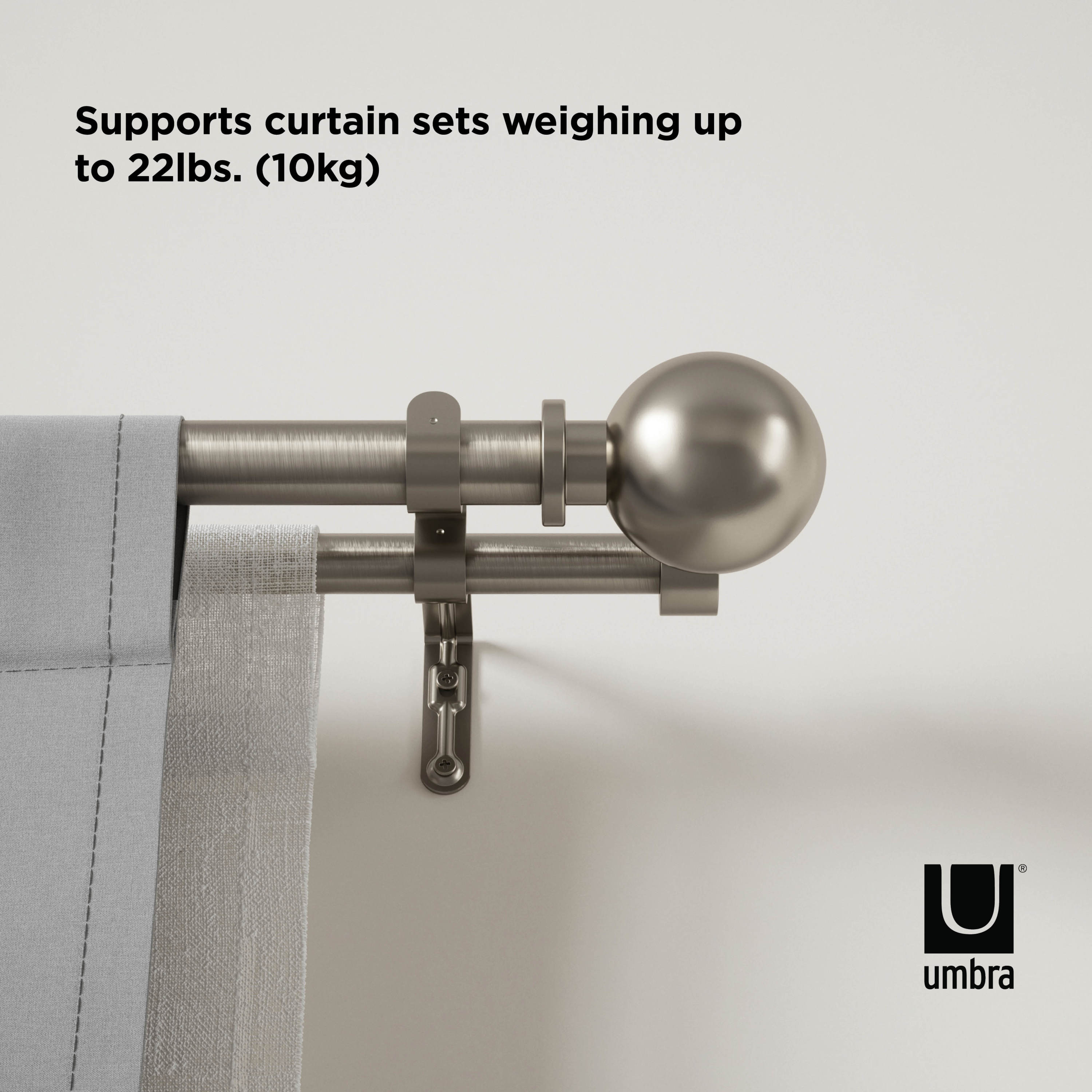 Nickel Adjustable Double Curtain Rod Set with Ball Finials