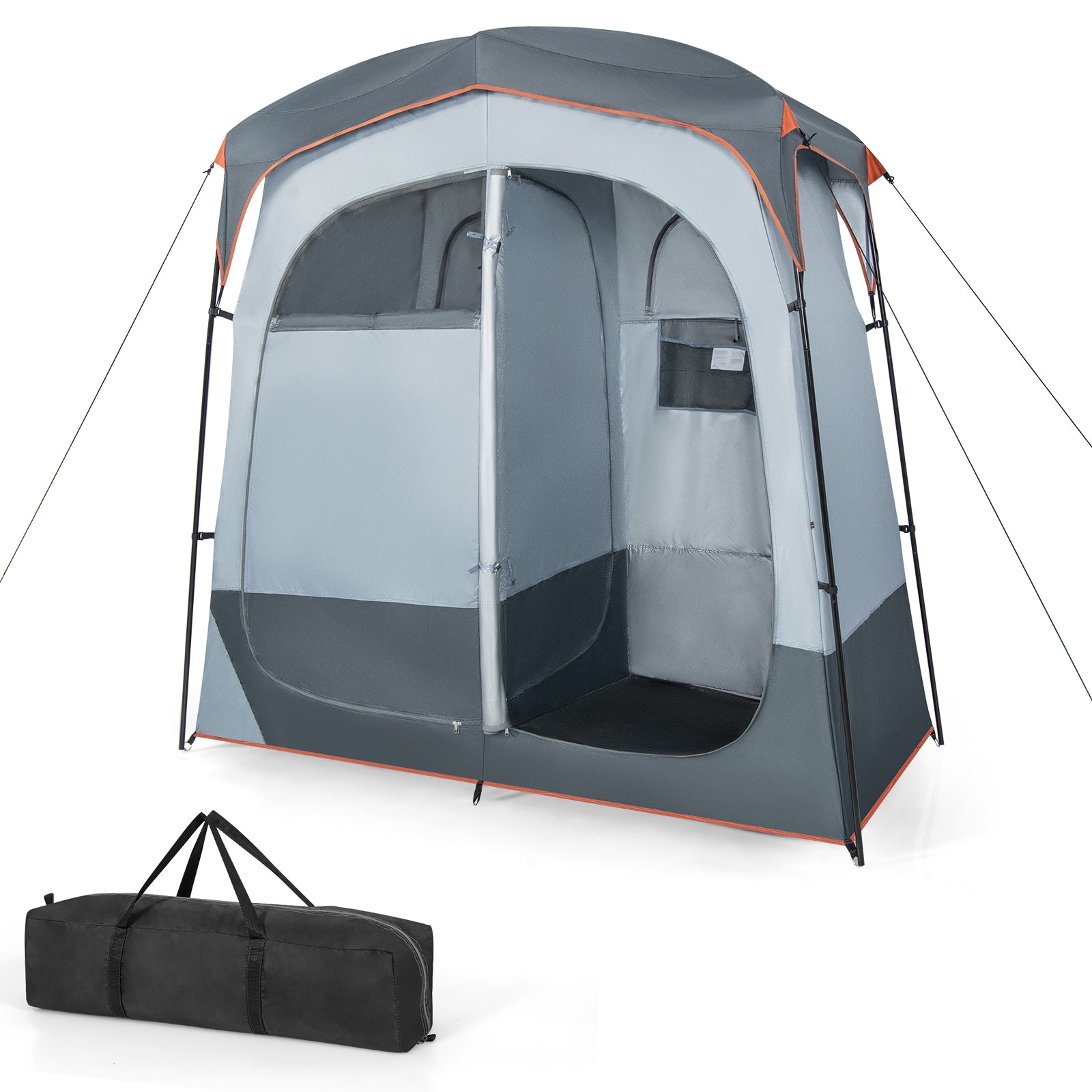 Slickblue D-CO-RG90711PG 190T Silver-Coated Polyester 2-Person Two-Room Shower Tent with Mesh Windows and Carry Bag- Gray