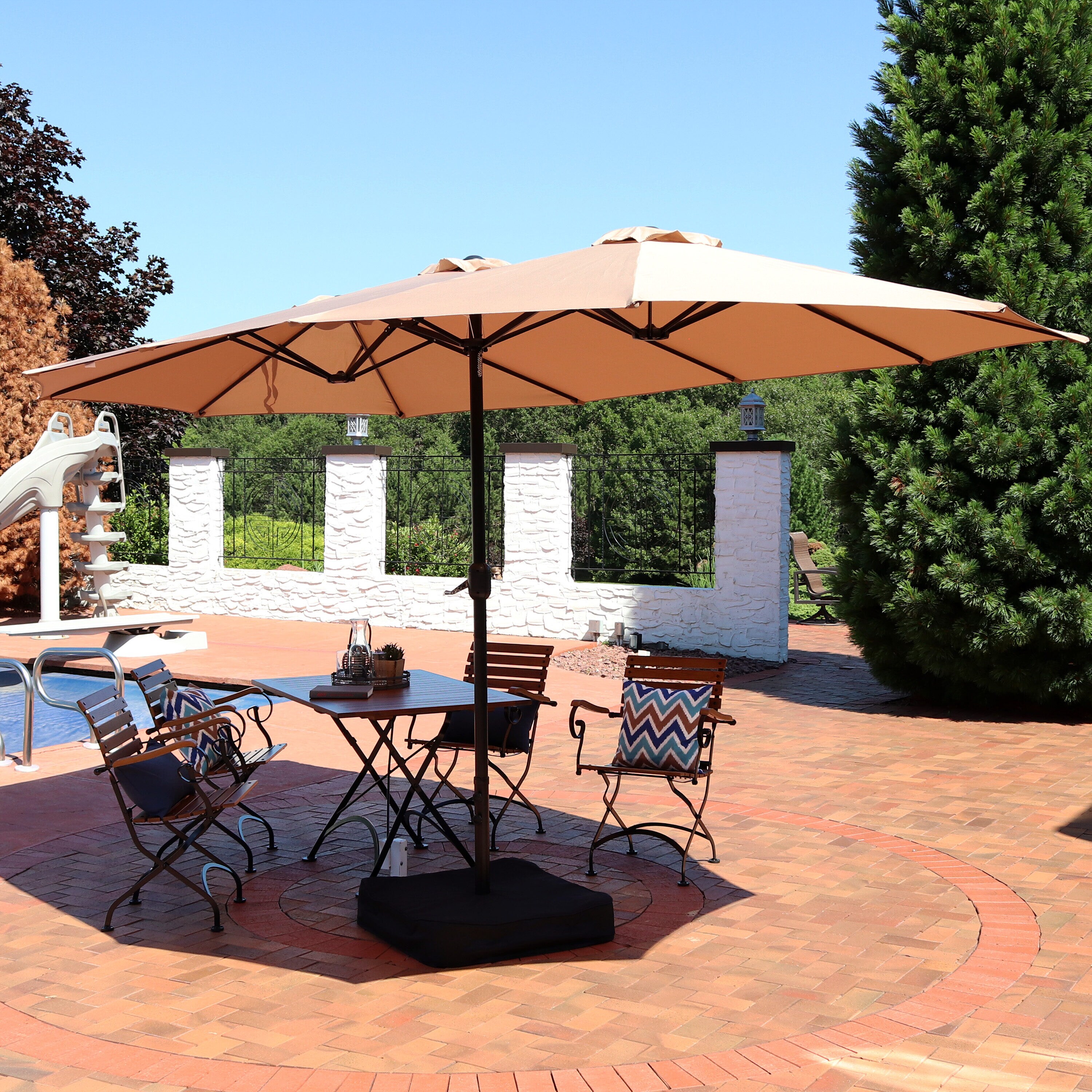 Tan Double-Sided Steel Market Umbrella with Polyester Canopy