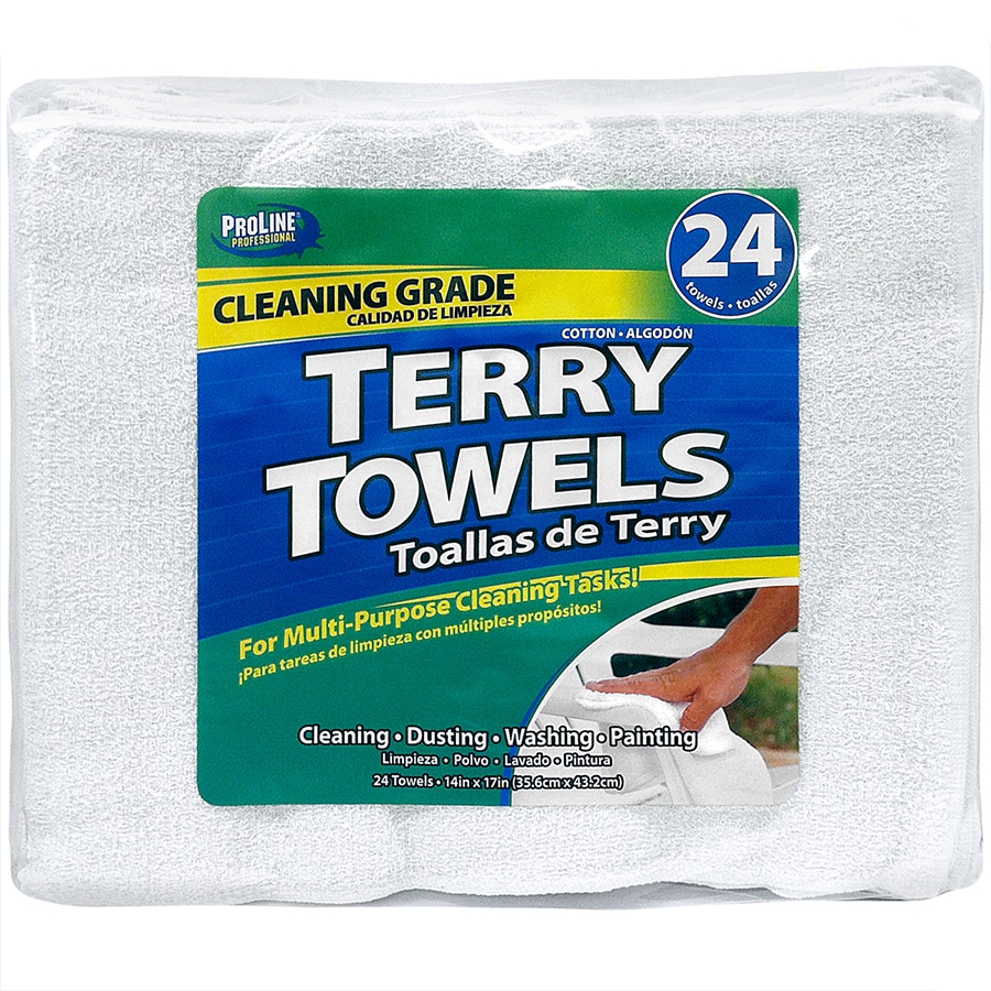 S&T INC. Multipurpose Cotton Terry Cleaning Towels for Home, Automotive,  and Garage, 14 Inch x 17 Inch, White, 24 Pack
