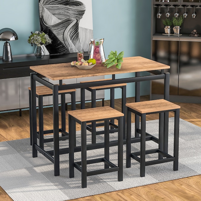 Clihome 5 Piece Kitchen Counter Height, Bar Style Dining Table And Chairs
