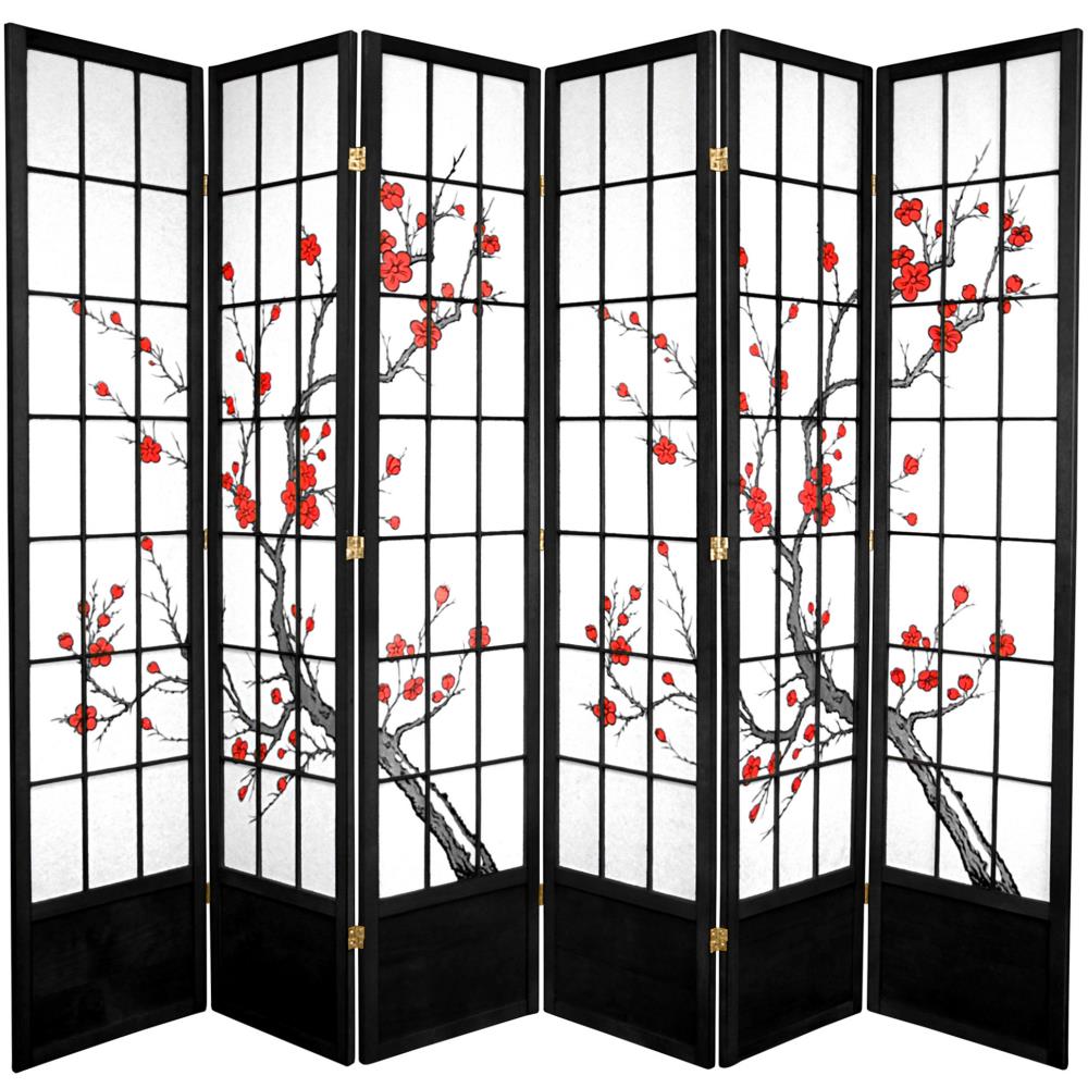 Red Lantern 6-Panel Black Wood Folding Shoji Style Room Divider in the ...