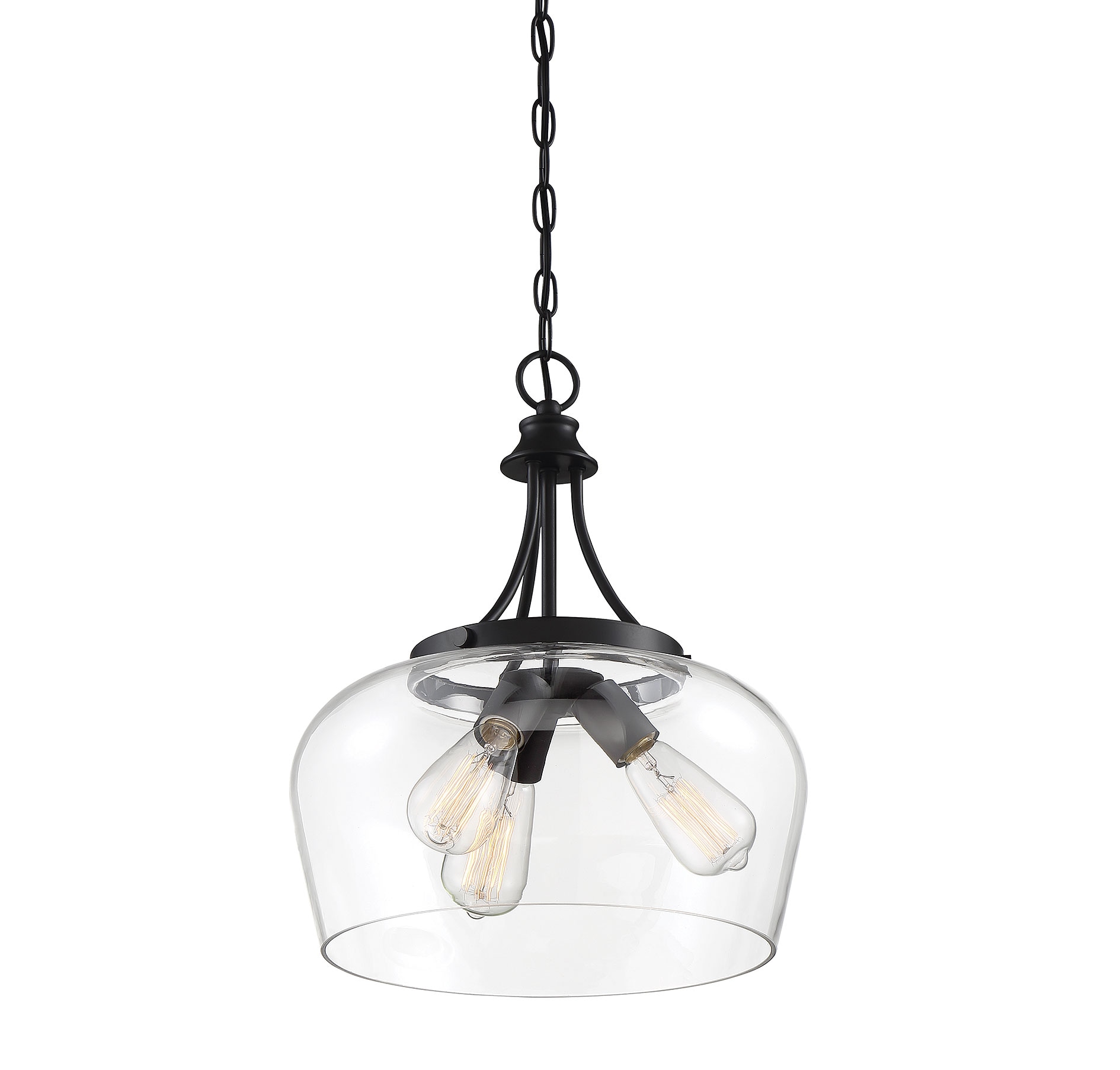 Savoy House Octave Black 3-Light Pendant with Clear Glass Shade