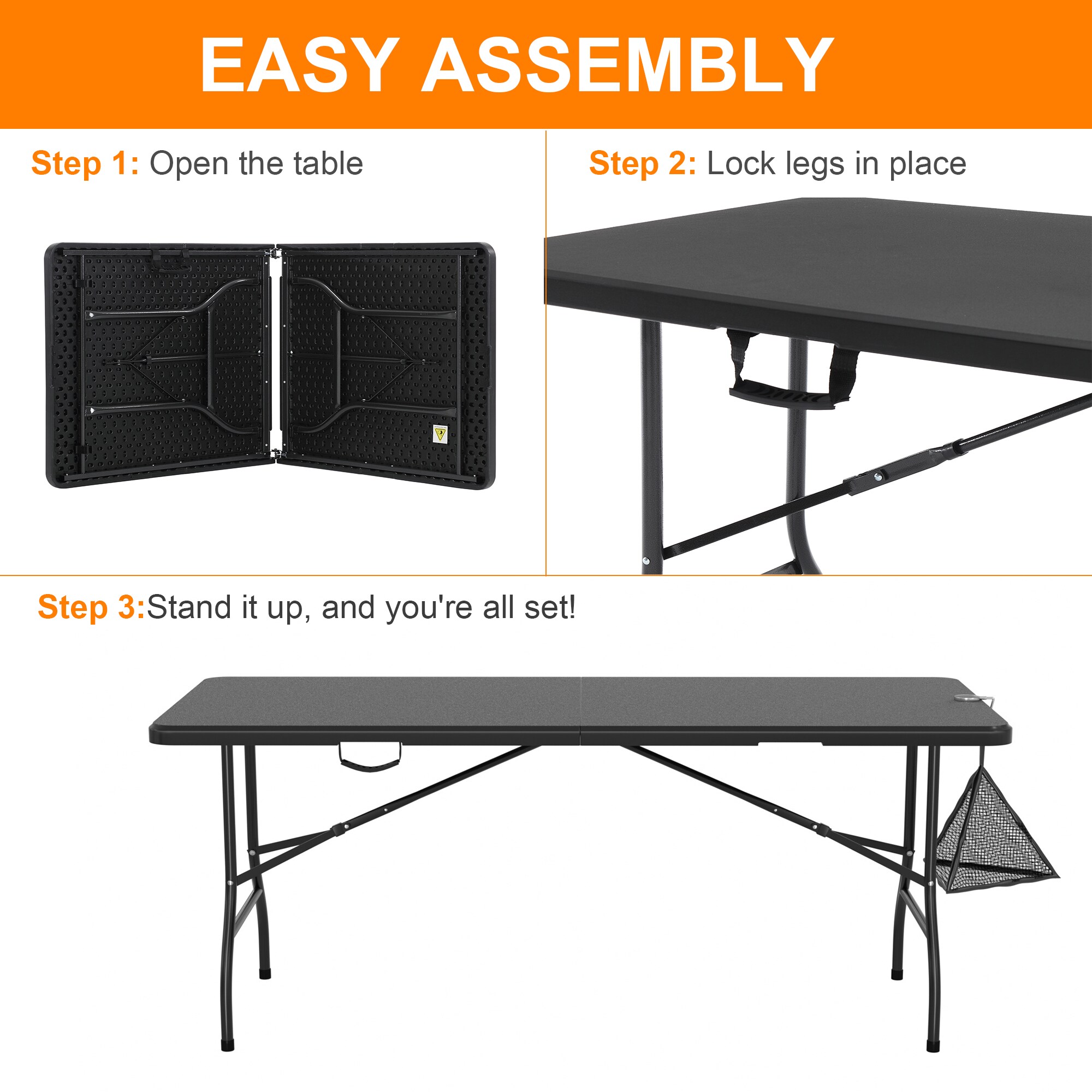 Vecelo LOE-FT05-BLK-180 Folding-Tables - View #5