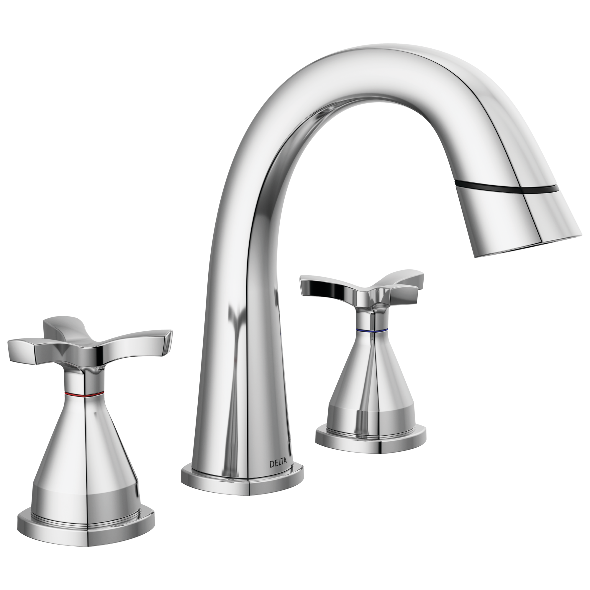 Delta 357756-PD-PR-DST Stryke Lumicoat Chrome Widespread 2-handle WaterSense Mid-arc Residential Handle Pull-down Bathroom Sink Faucet with Drain