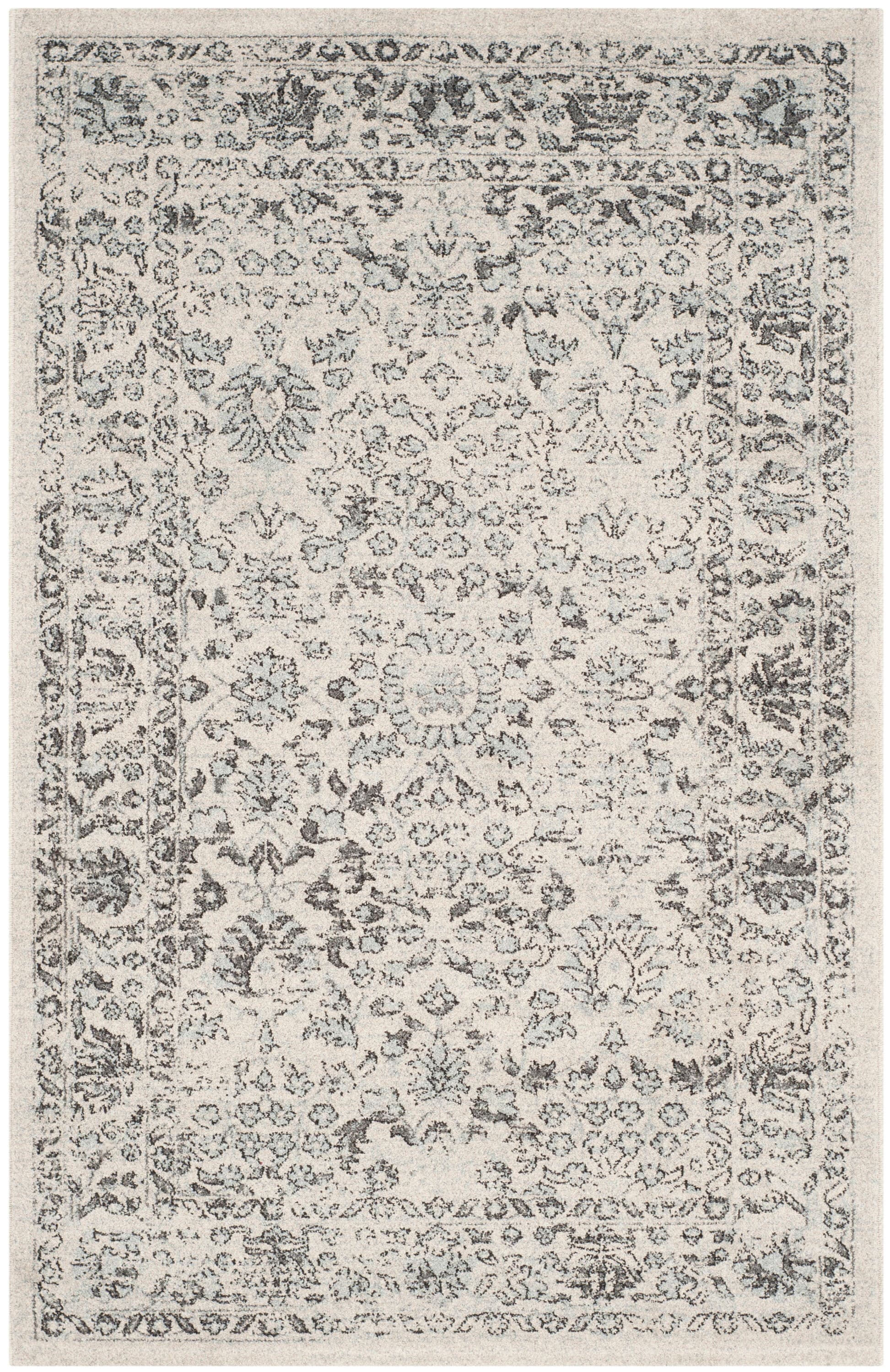 Handmade Blue and Gray Floral Motif 4' x 6' Area Rug